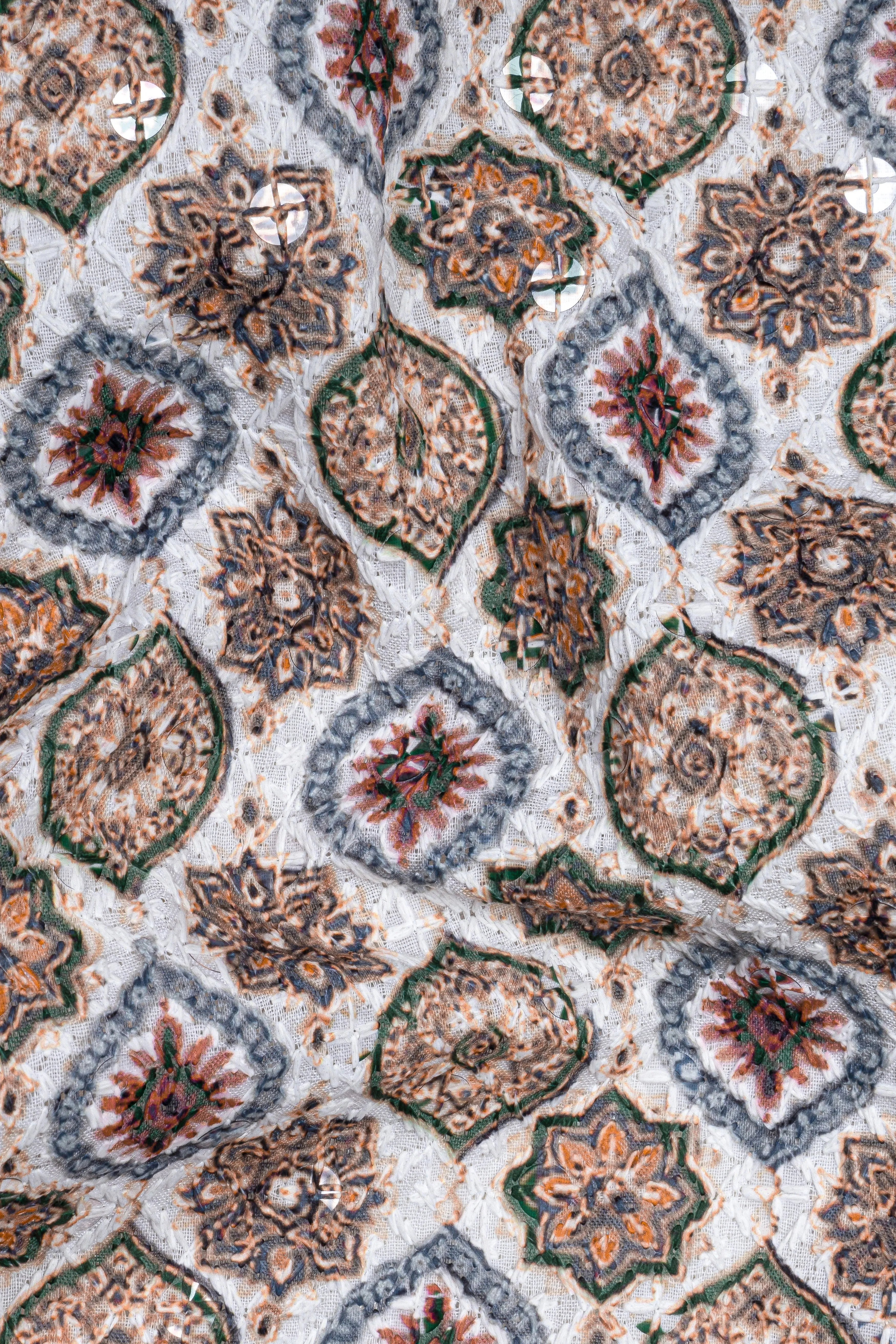 Bright White And Spruce Green Designer Embroidered Nehru Jacket sold by French Crown product image thumbnail 3