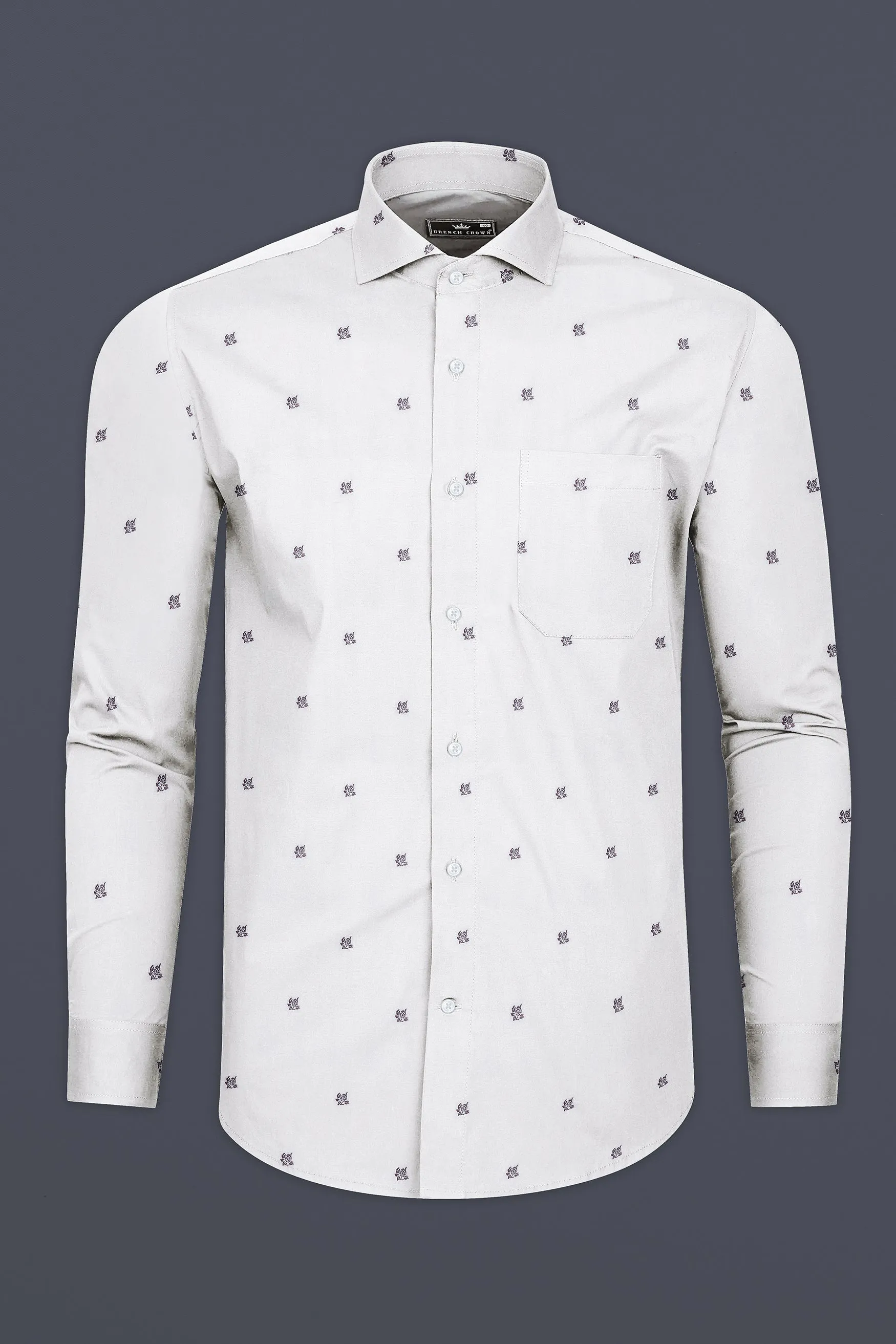 Bright White Flower Jacquard Textured Premium Giza Cotton Shirt sold by French Crown product image thumbnail 4