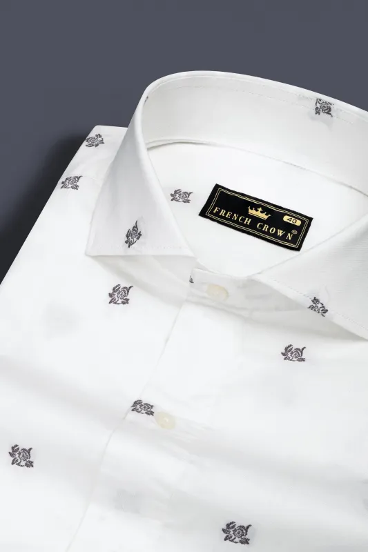 Bright White Flower Jacquard Textured Premium Giza Cotton Shirt sold by French Crown