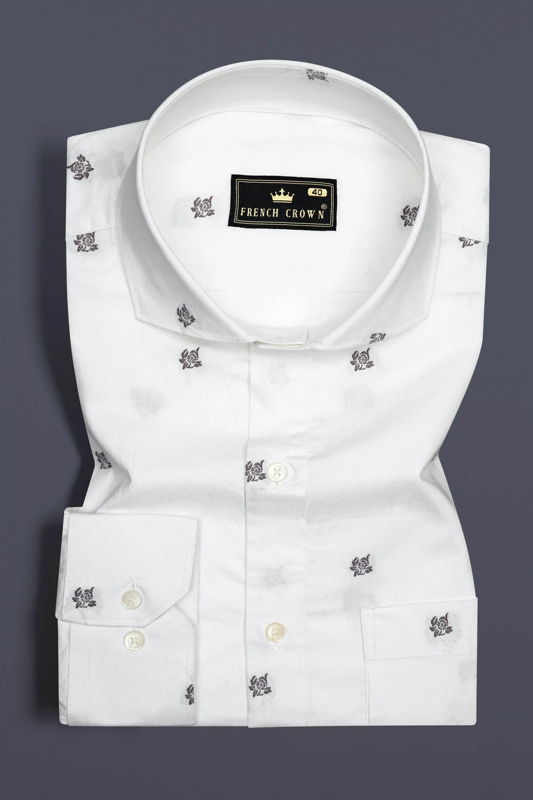 Bright White Flower Jacquard Textured Premium Giza Cotton Shirt sold by French Crown product image thumbnail 3