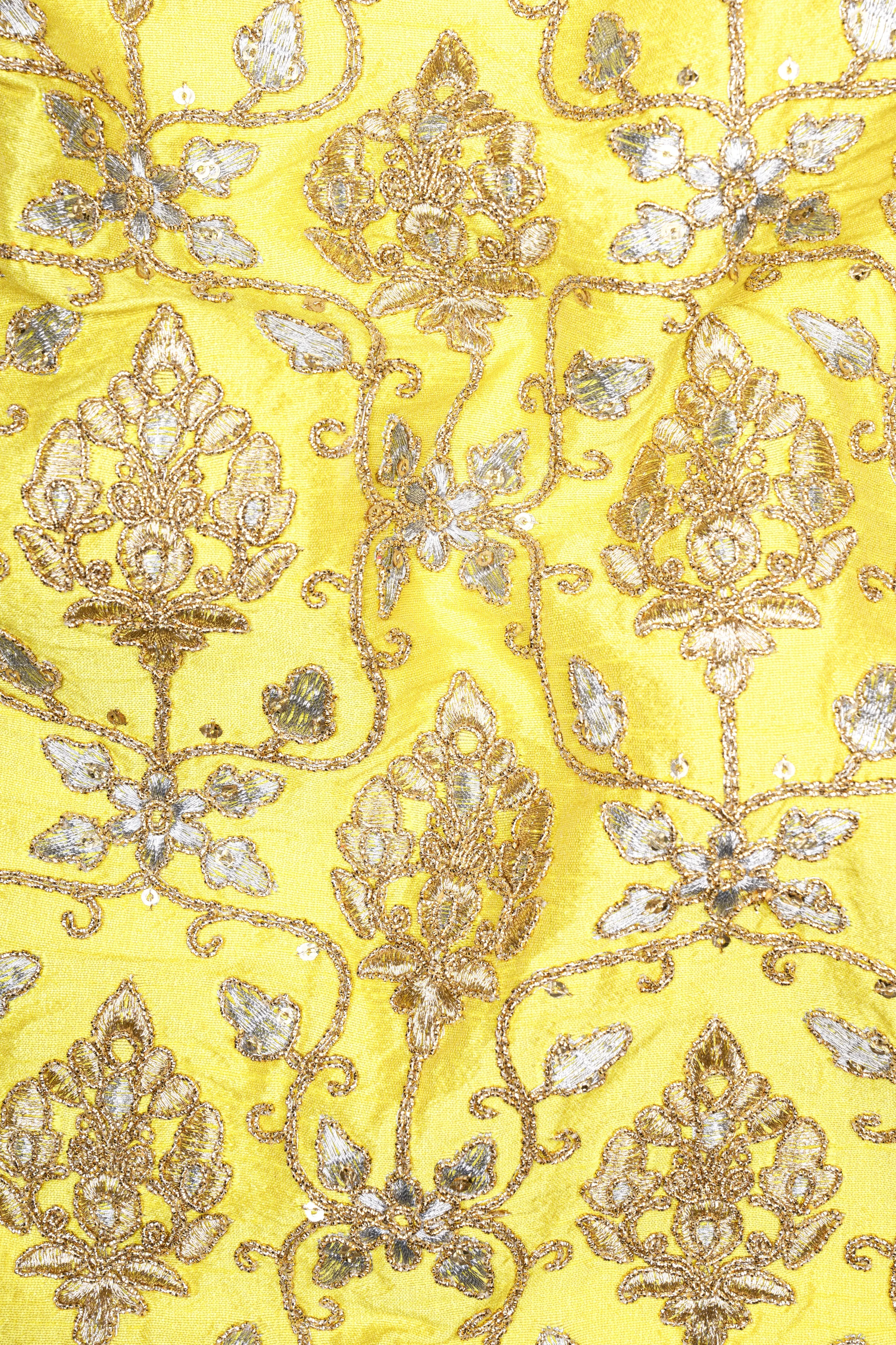 Marigold Yellow And Quicksand Brown Thread Embroidered Nehru Jacket sold by French Crown product image thumbnail 3