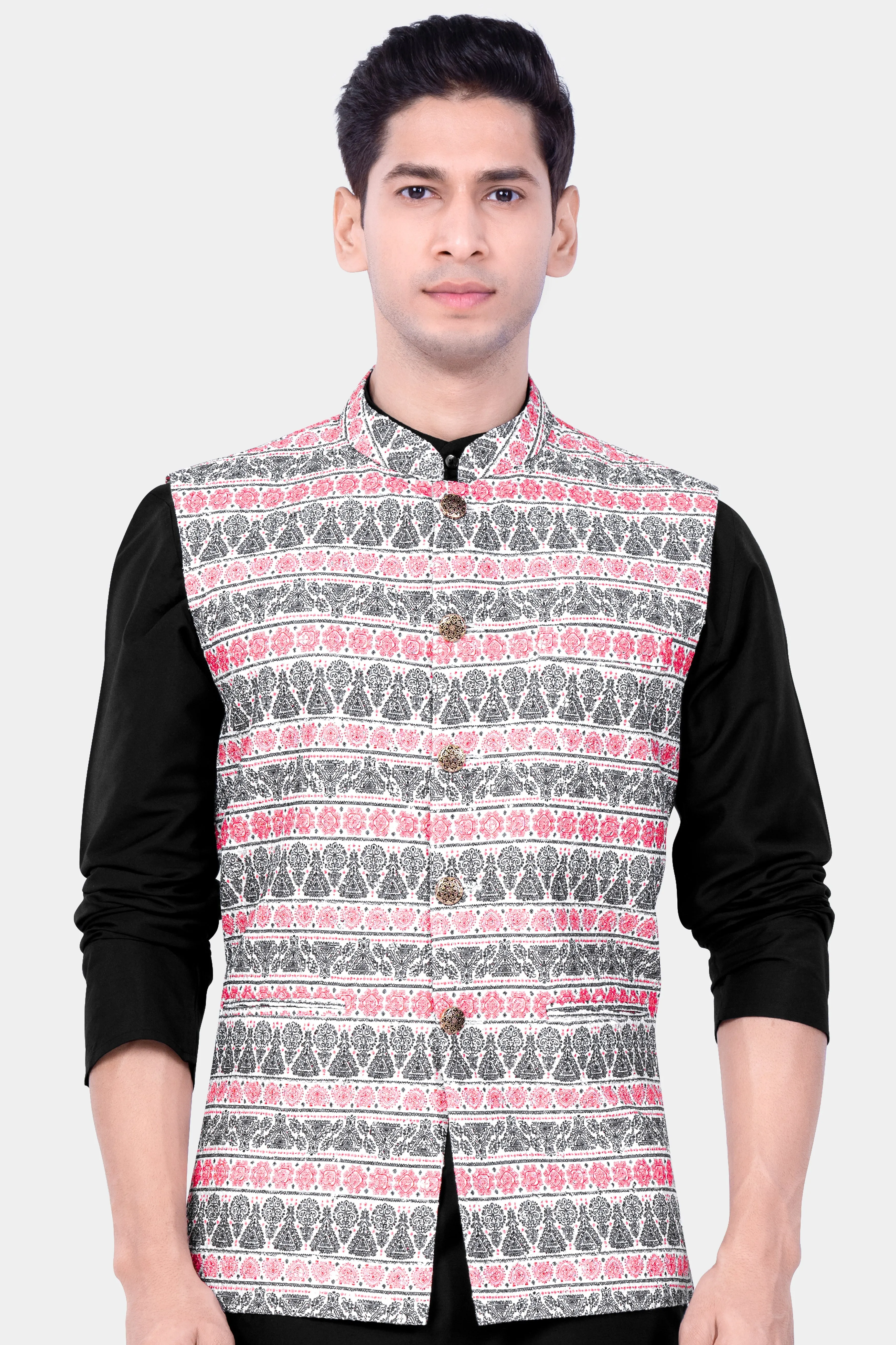 Brink Pink And jade Black Striped Designer Nehru Jacket sold by French Crown product image thumbnail 2