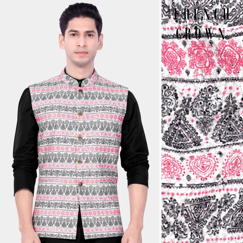 Brink Pink And jade Black Striped Designer Nehru Jacket sold by French Crown