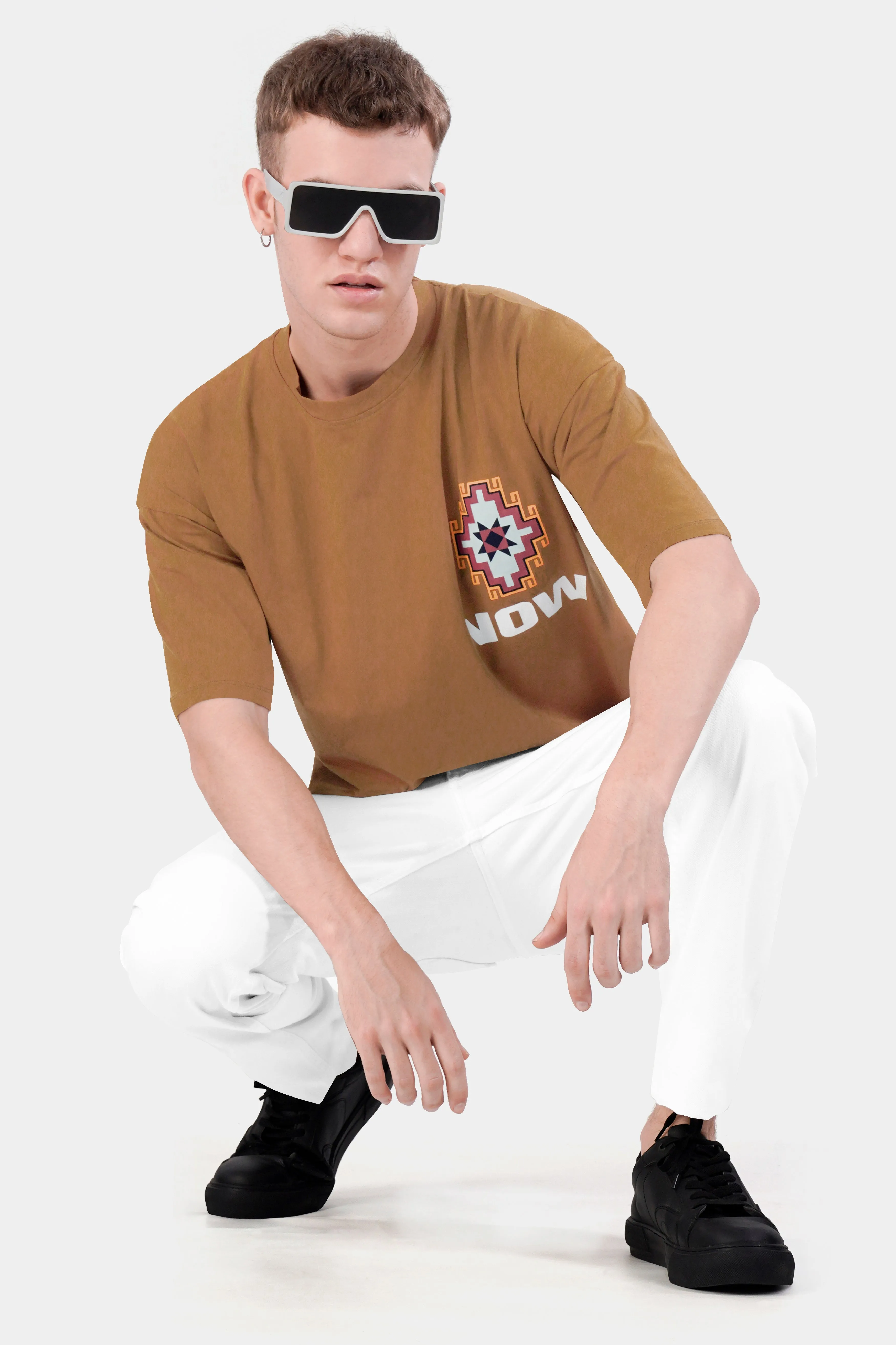 Sepia Brown Printed Premium Cotton Oversized T-shirt sold by French Crown product image thumbnail 4