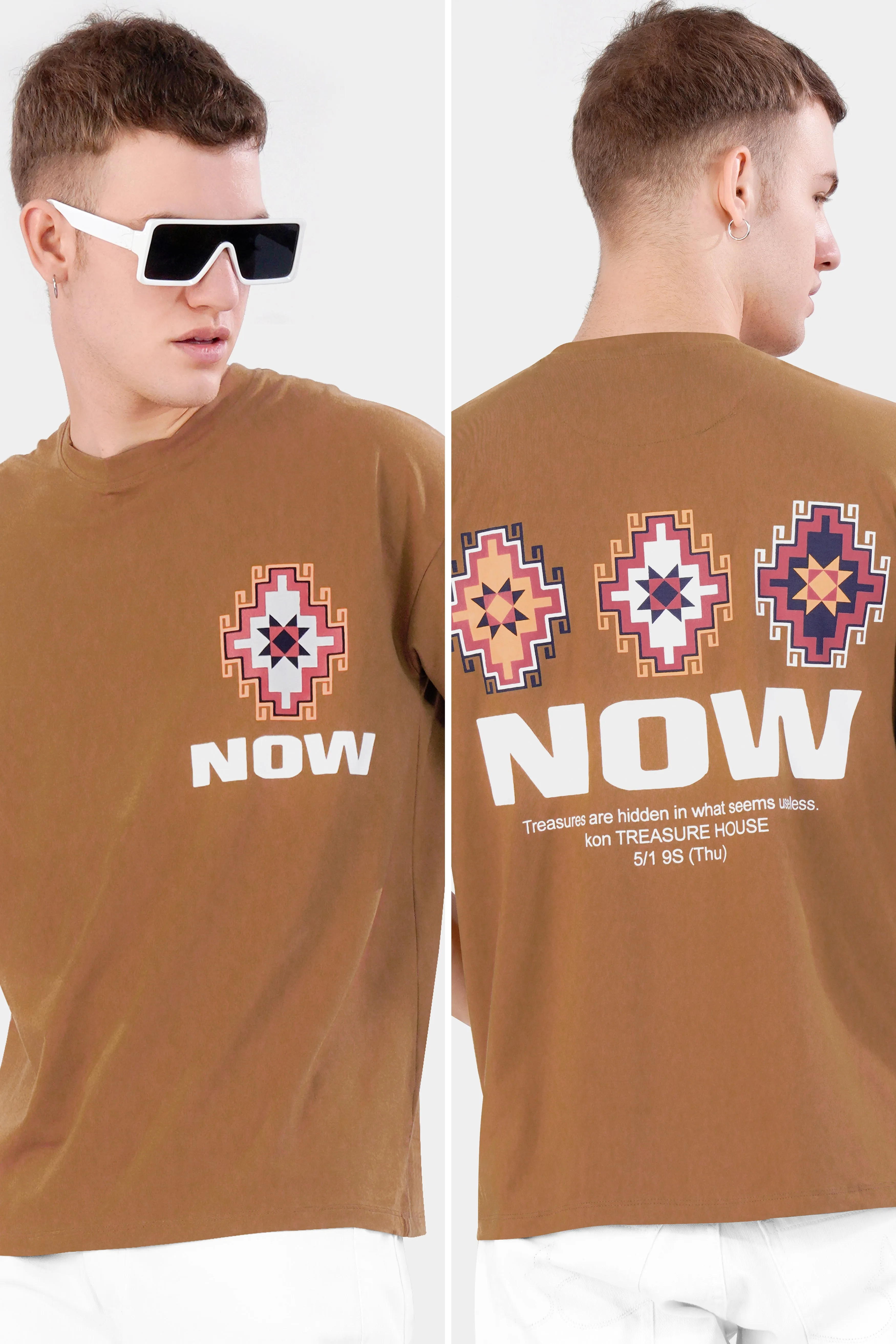 Sepia Brown Printed Premium Cotton Oversized T-shirt sold by French Crown product image thumbnail 2