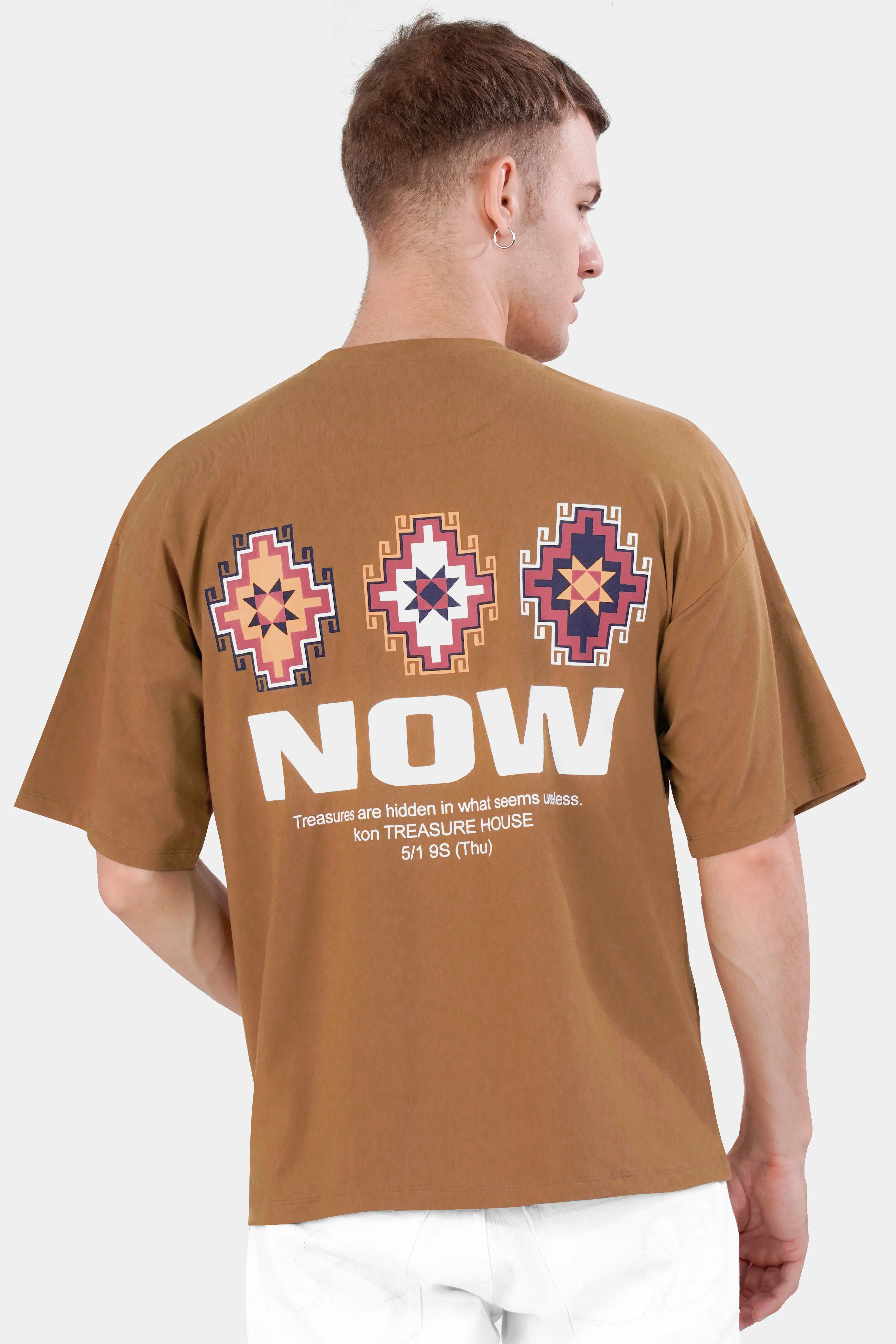 Sepia Brown Printed Premium Cotton Oversized T-shirt sold by French Crown product image thumbnail 5