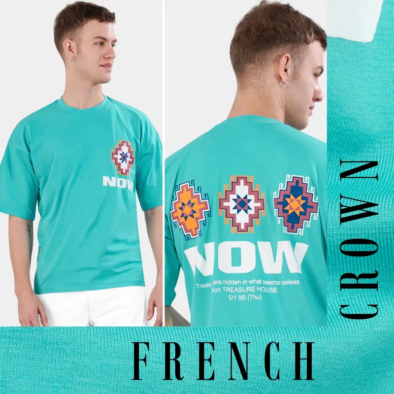 Aqua Blue Printed Premium Cotton Oversized T-shirt sold by French Crown