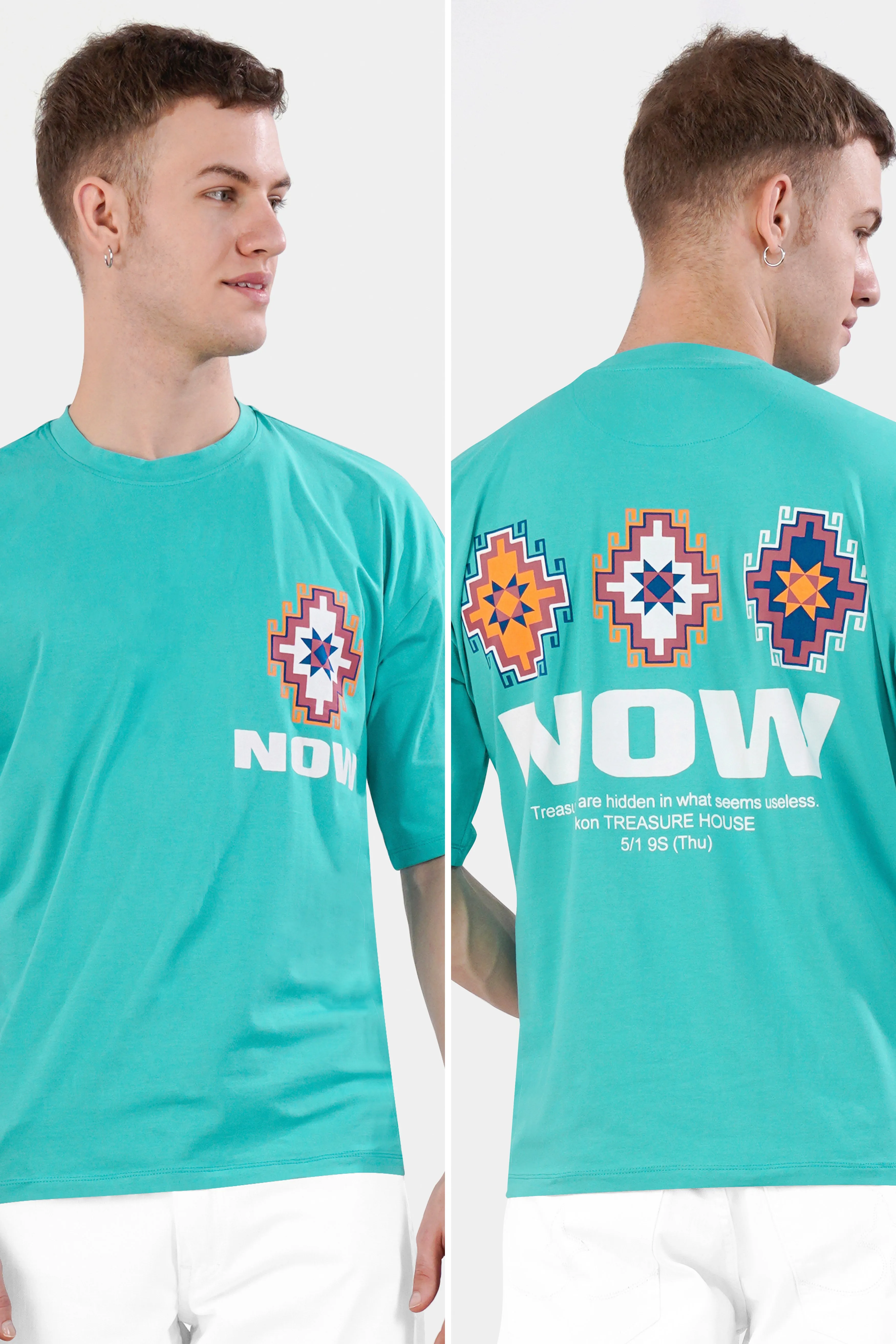 Aqua Blue Printed Premium Cotton Oversized T-shirt sold by French Crown product image thumbnail 2