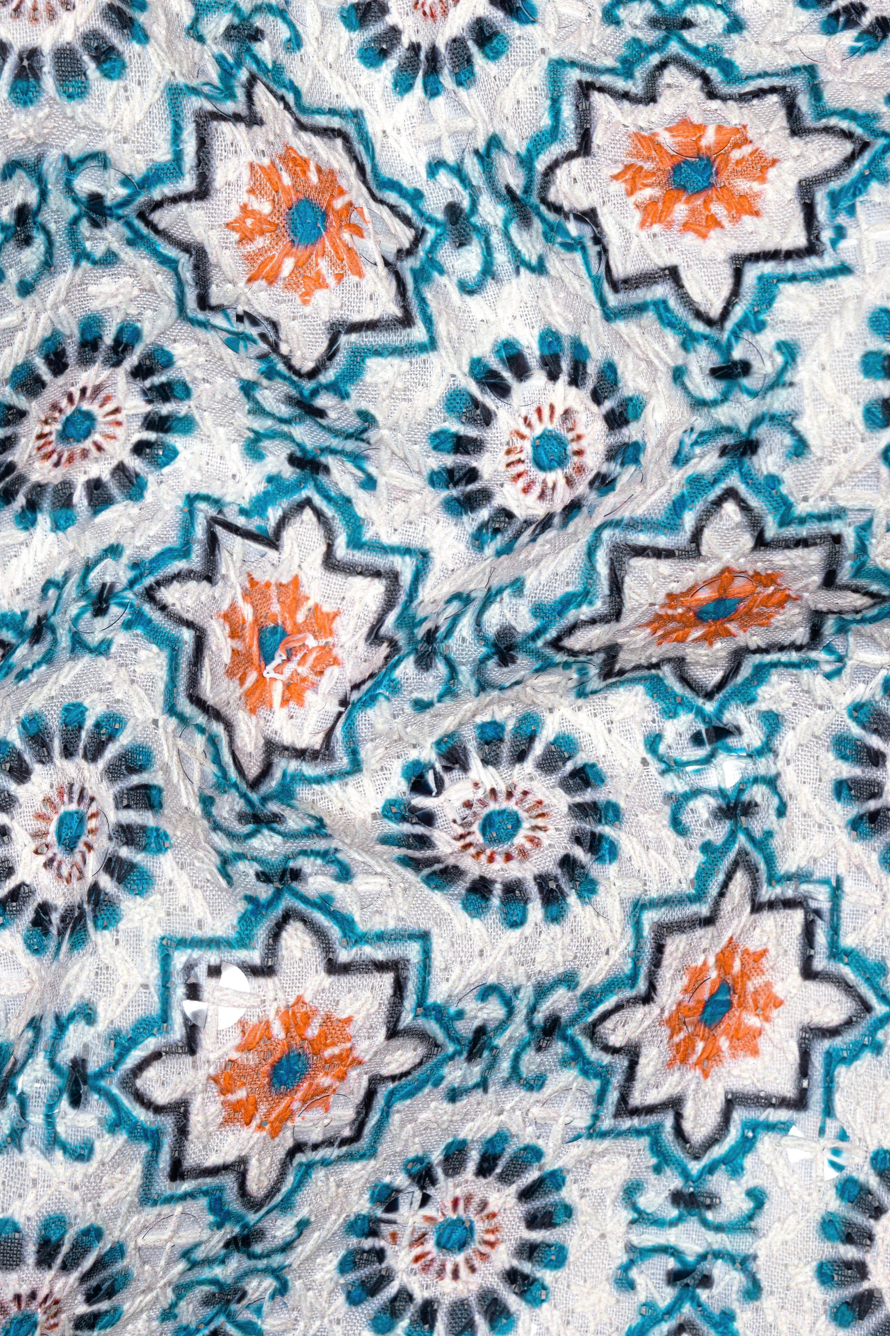 Persian Blue And Crusta Orange hexagon Thread Embroidered Peak Lapel Tuxedo Blazer sold by French Crown product image thumbnail 3
