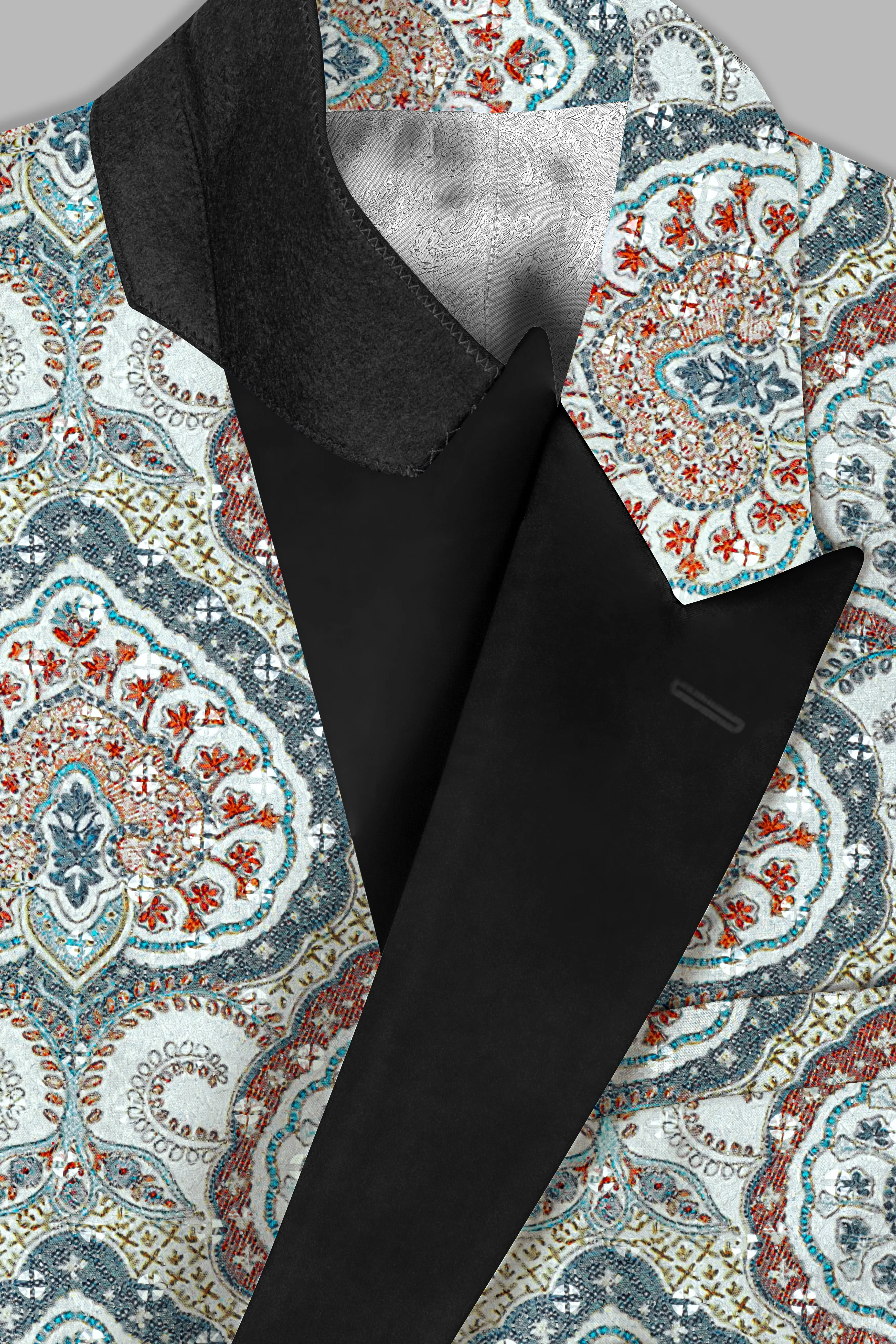 Shiraz Blue And Hippie Red MultiColour Embroidered Peak Lapel Tuxedo Blazer sold by French Crown product image thumbnail 4