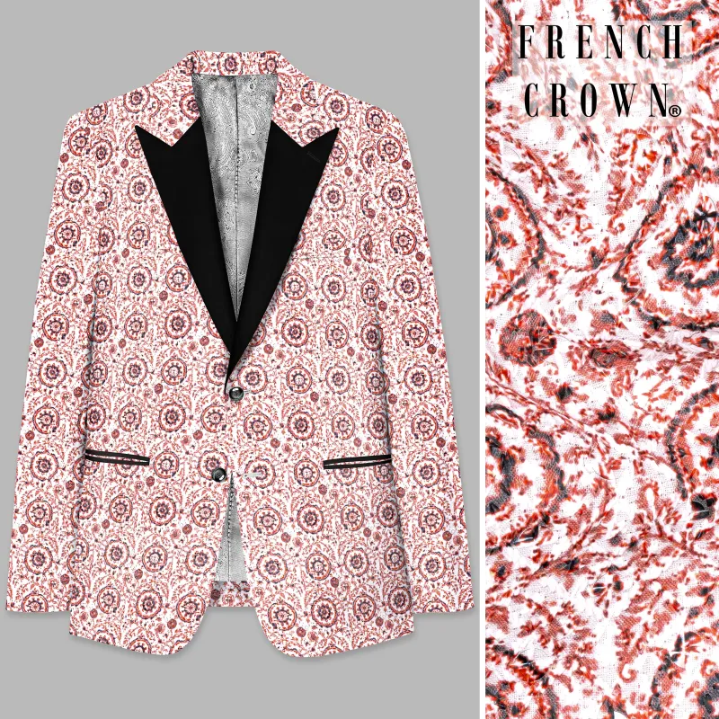 Copper Rust Brown And Bright White Embroidered Peak Lapel Tuxedo Blazer made by French Crown