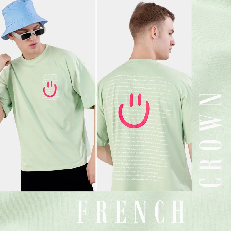 Surf Crest Green Printed Premium Cotton Oversized T-shirt sold by French Crown