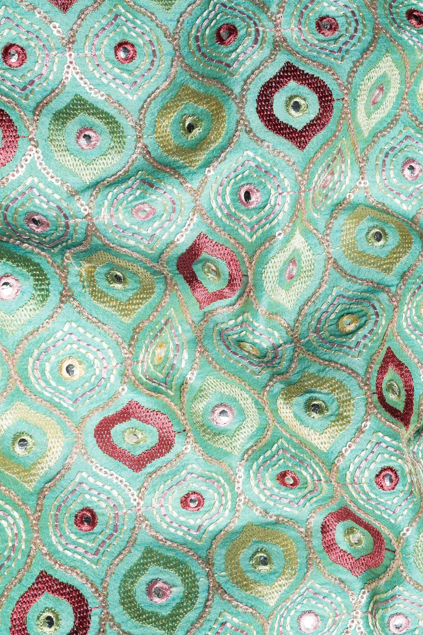 Bermuda Green and Charm Pink Ogee Cotton Thread Embroidered Designer Nehru Jacket sold by French Crown product image thumbnail 3