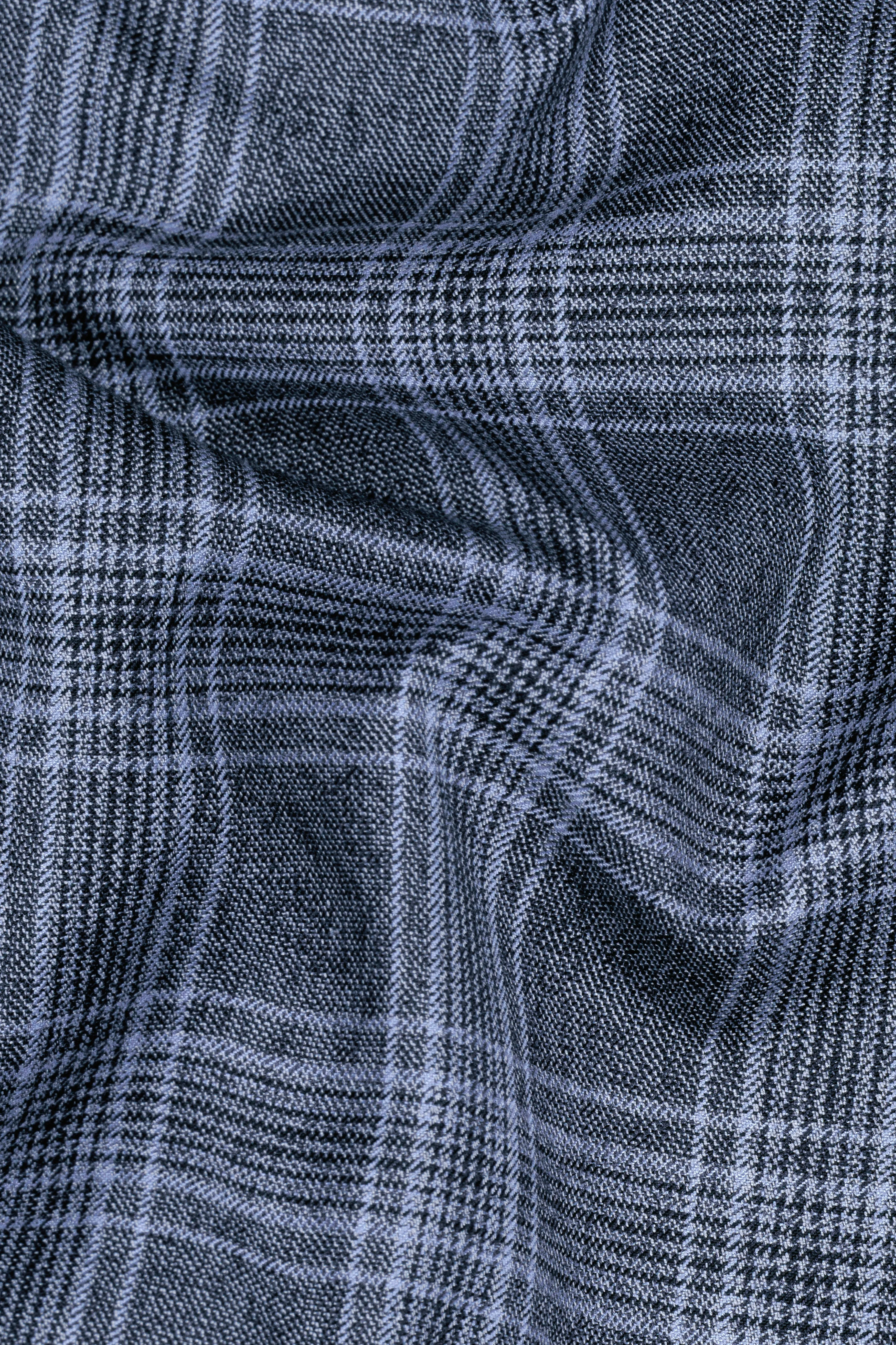 Dolphin And Casper Blue Checkered Cross Placket Bandhgala Wool Rich Suit sold by French Crown product image thumbnail 3