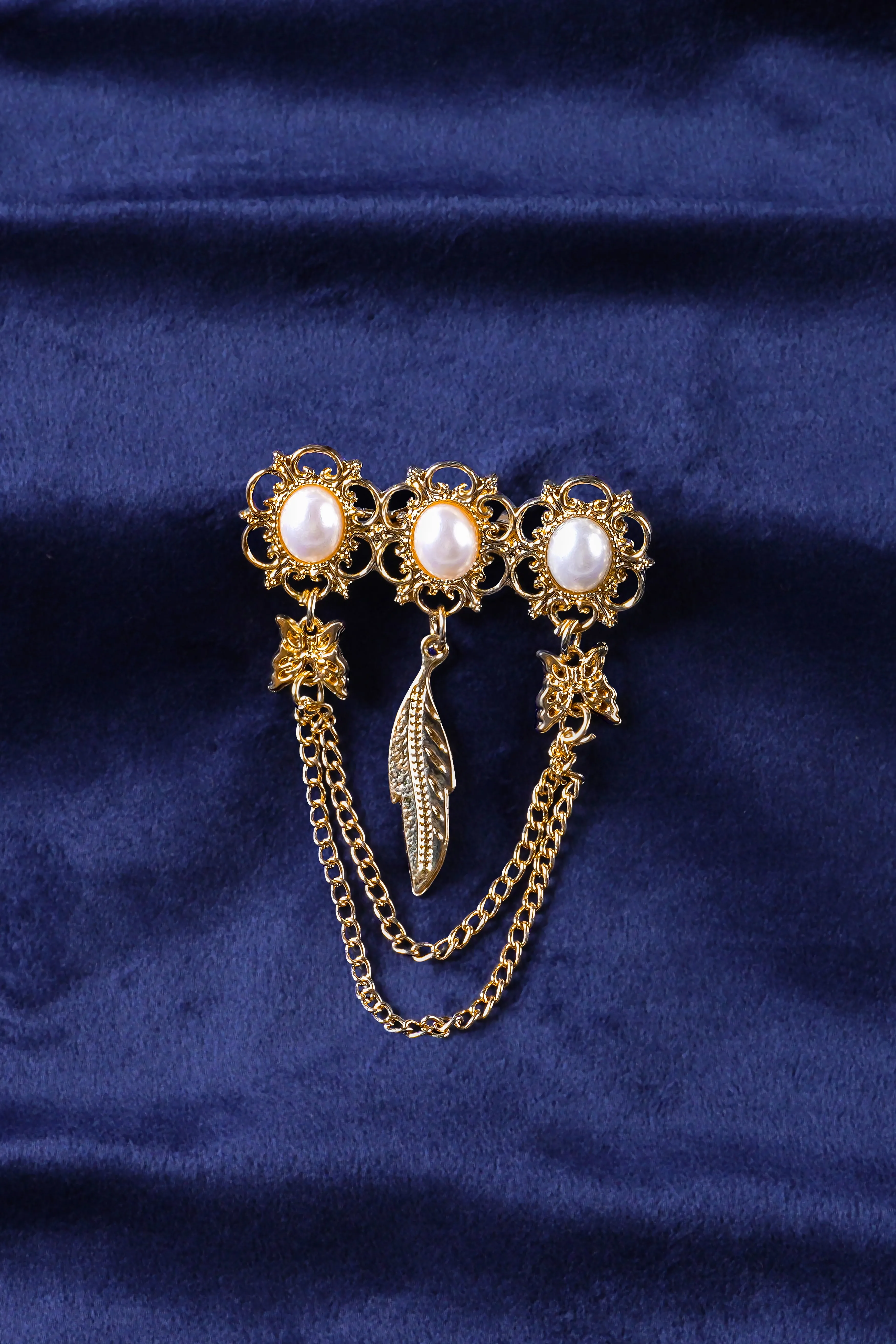 Pearl And Feather Butterflies Gold Tone Designer Brooch sold by French Crown product image thumbnail 2