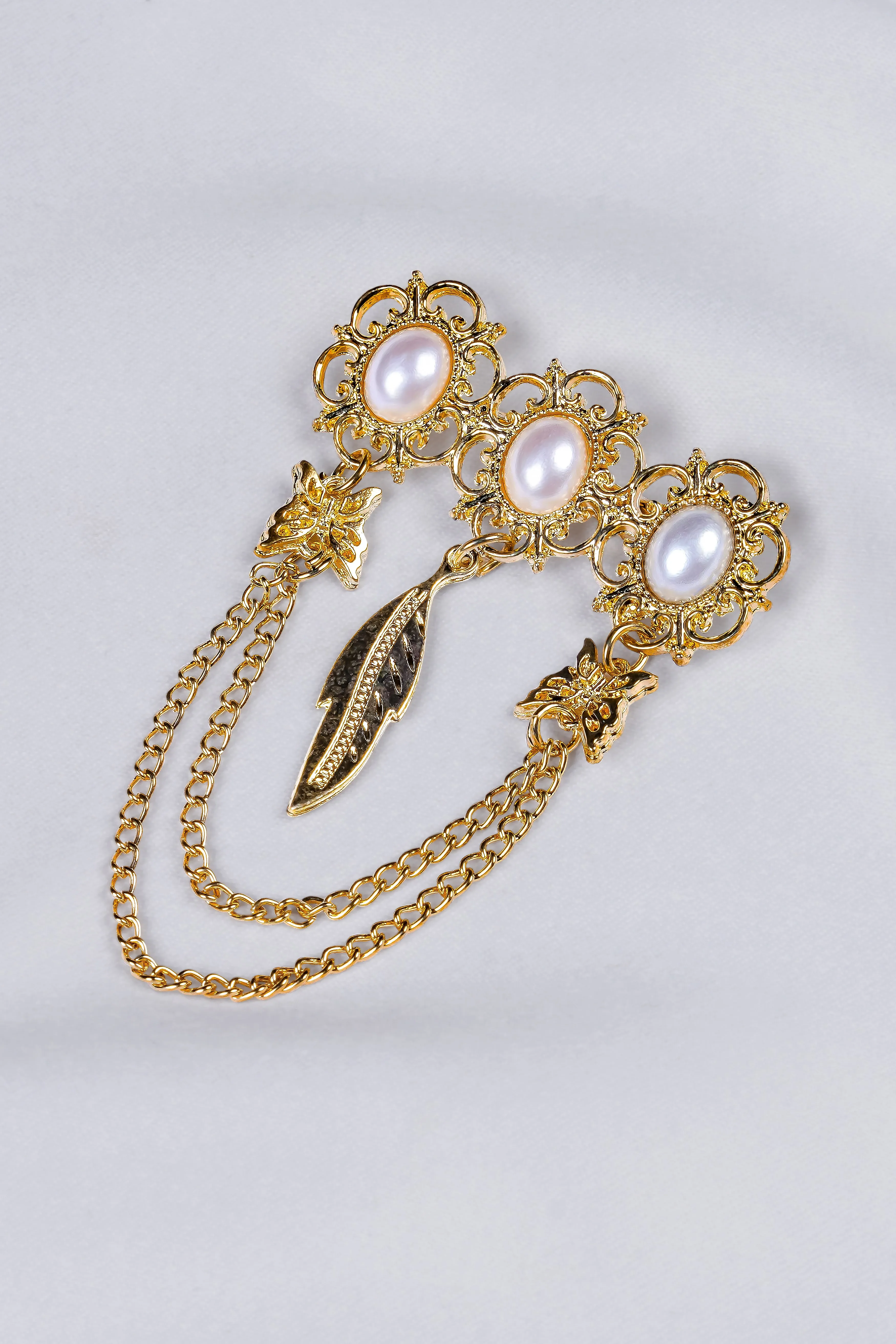 Pearl And Feather Butterflies Gold Tone Designer Brooch sold by French Crown product image thumbnail 3