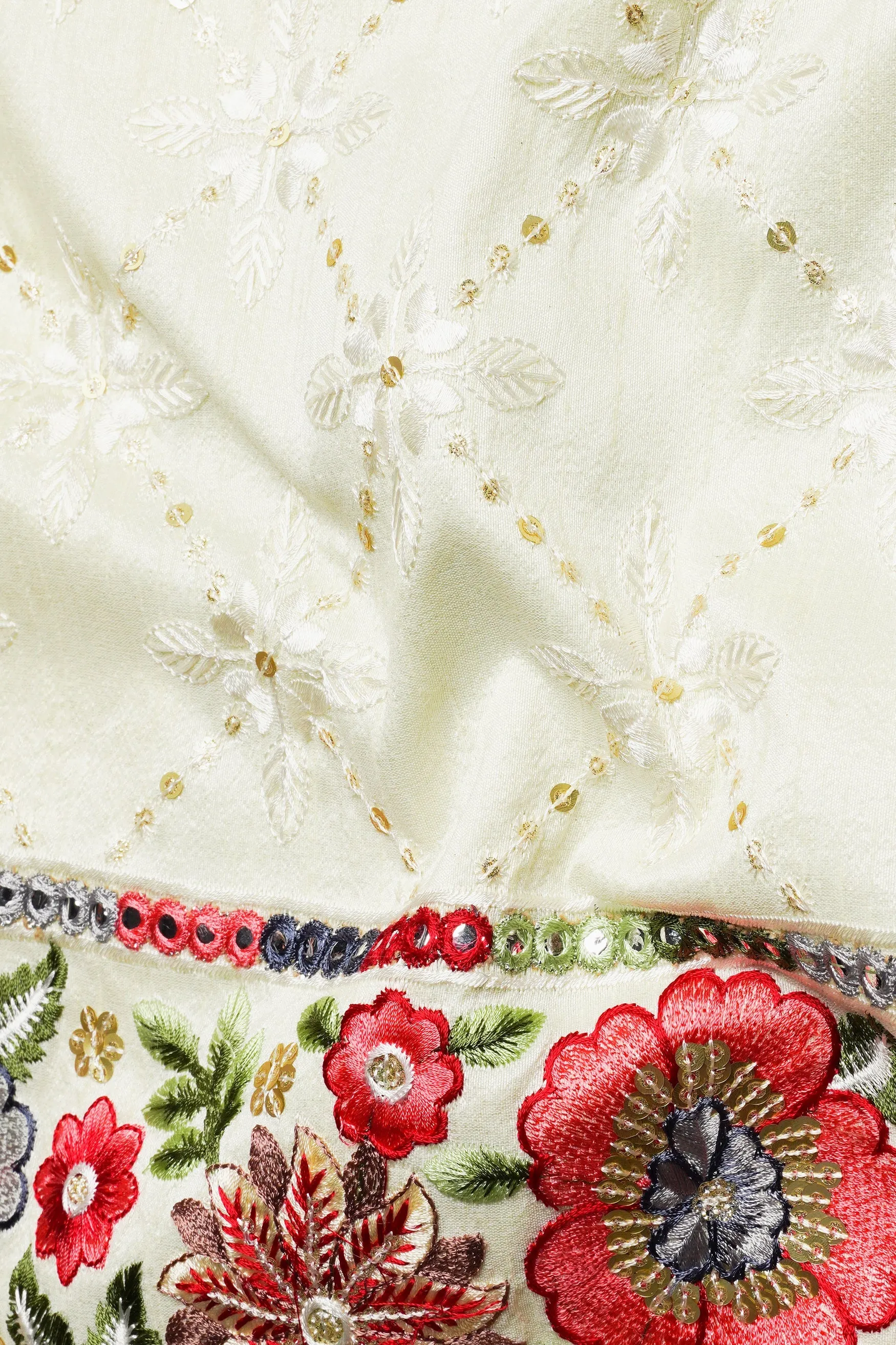 Merino Cream and Terra Pink Floral Cotton Thread Embroidered Designer Nehru Jacket sold by French Crown product image thumbnail 3