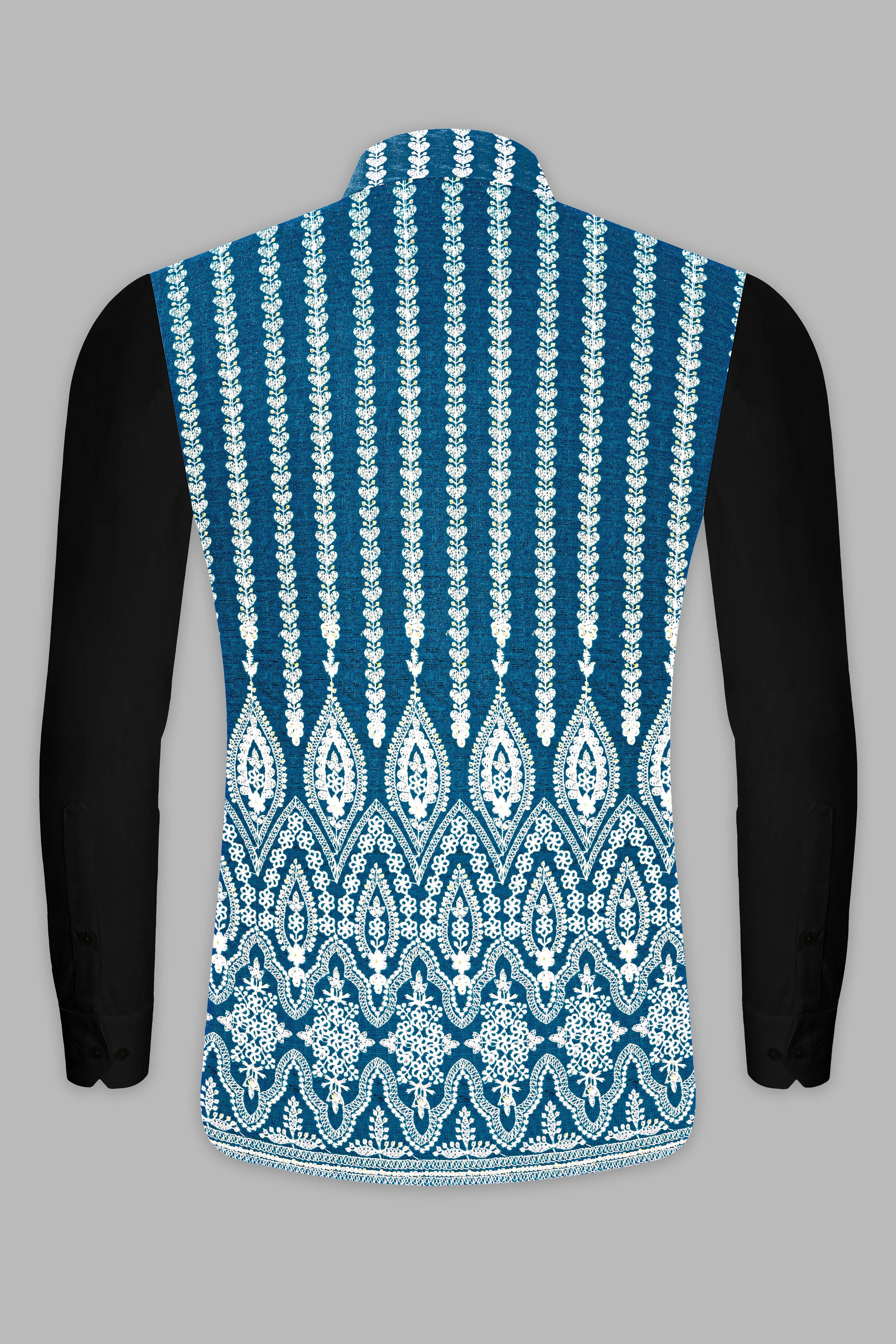 Cerulean Blue and White Thread Embroidered Nehru Jacket sold by French Crown product image thumbnail 5