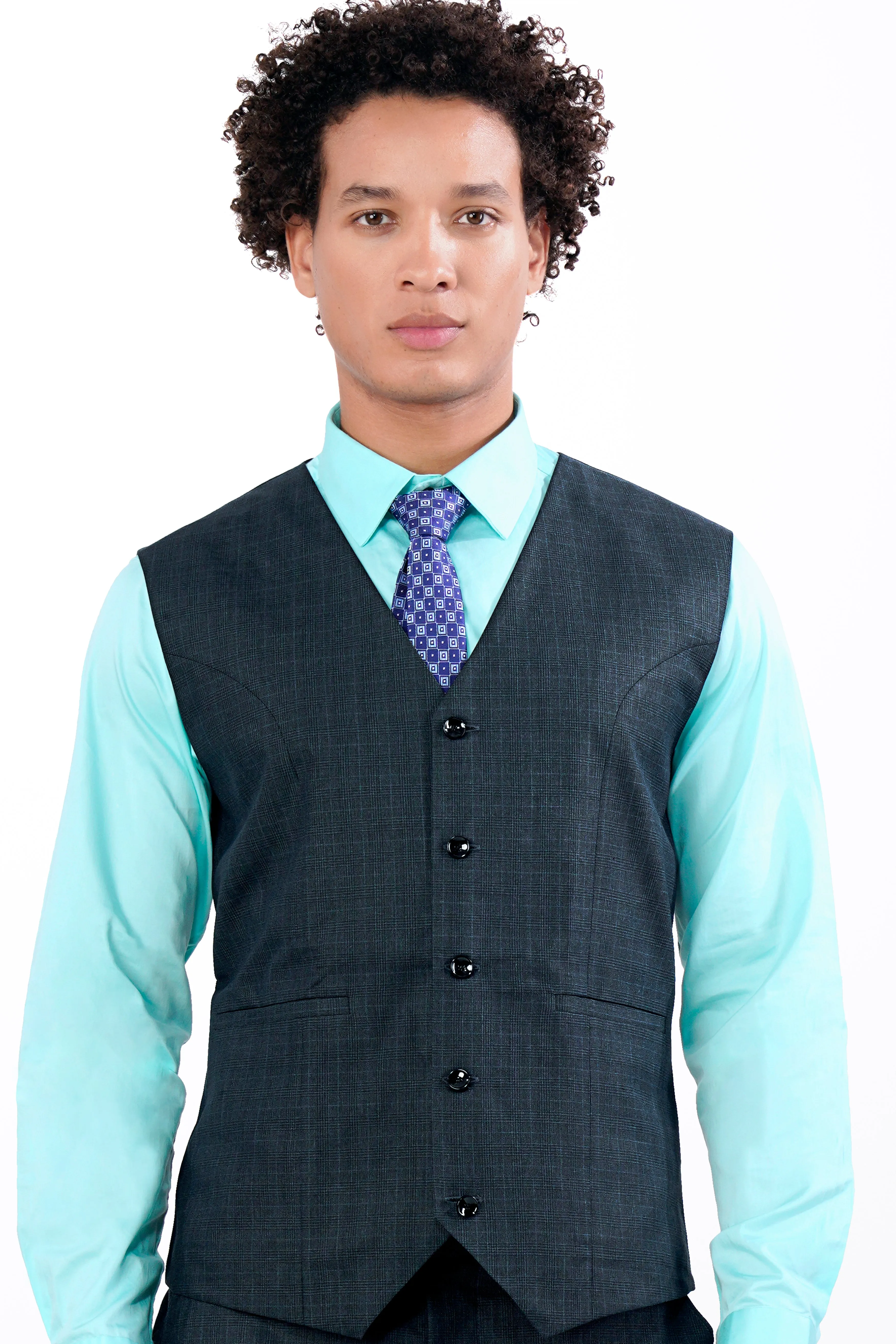 Charade Blue Wool Rich Waistcoat sold by French Crown product image thumbnail 2
