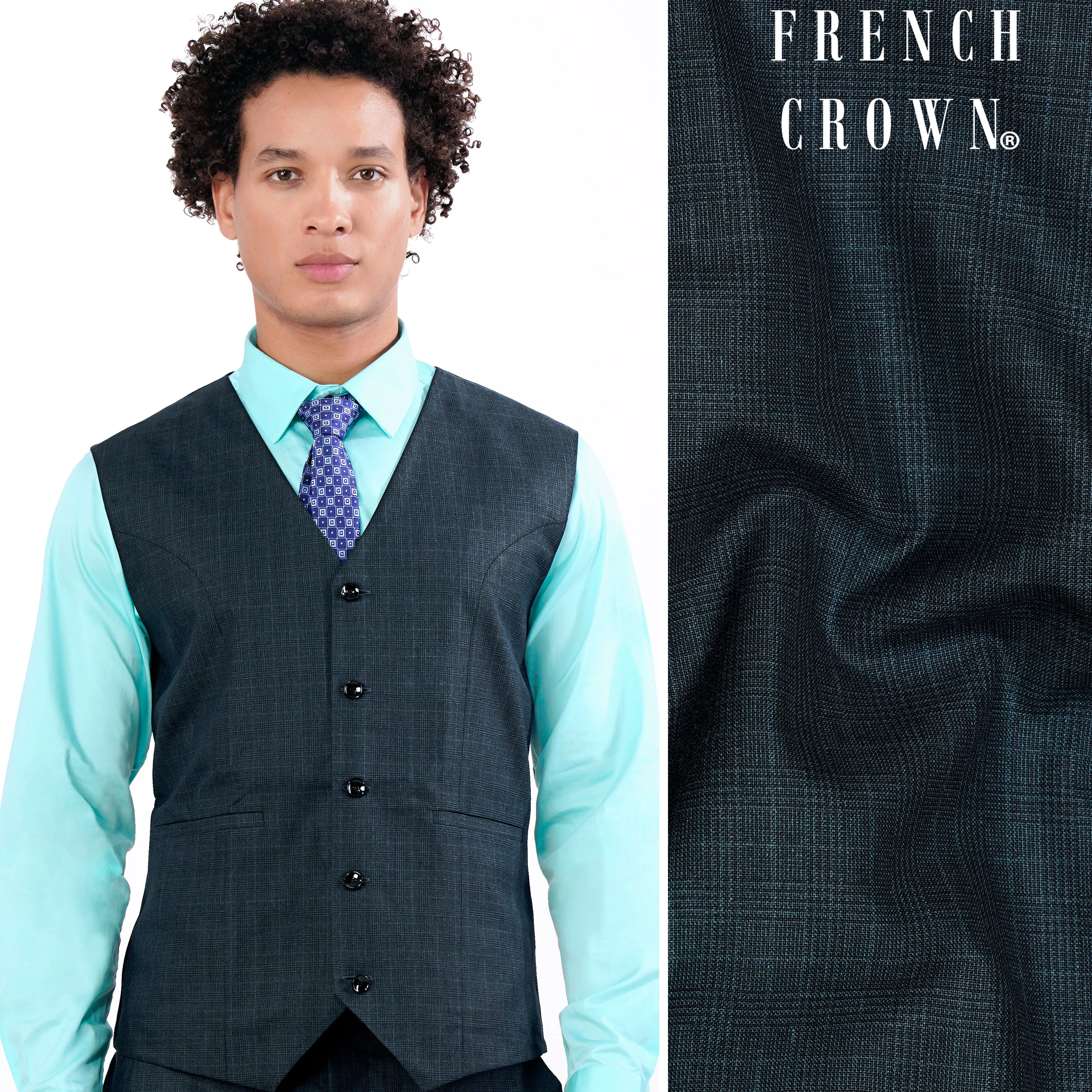 Charade Blue Wool Rich Waistcoat sold by French Crown