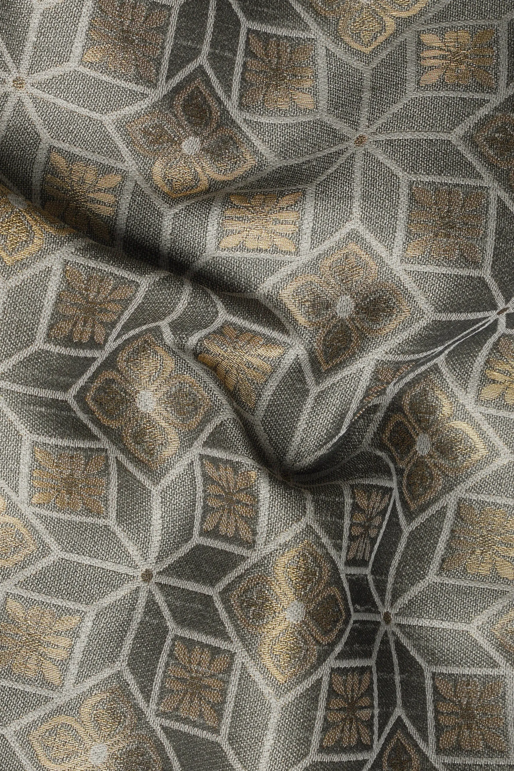 Timber Green Kurta Set with Sorrell Brown and Schooner Gray Geometric Jacquard Textured Designer Nehru Jacket sold by French Crown product image thumbnail 3