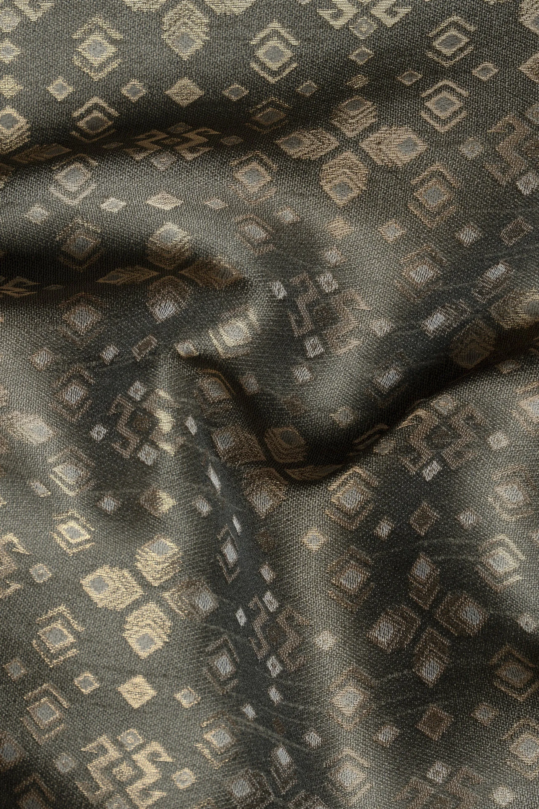 Almond Brown Kurta Set with Fuscous Green and Mongoose Brown Floral Jacquard Textured Designer Nehru Jacket sold by French Crown product image thumbnail 3