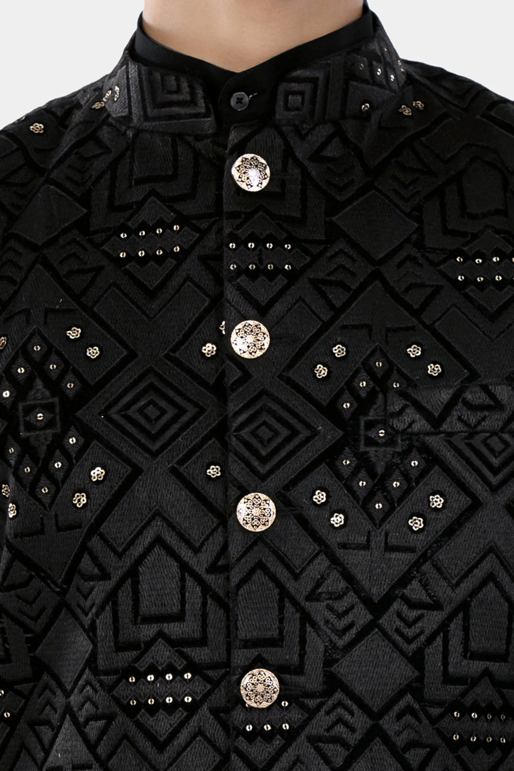 Jade Black Geometric Sequin and Thread Embroidered Designer Nehru Jacket sold by French Crown product image thumbnail 4