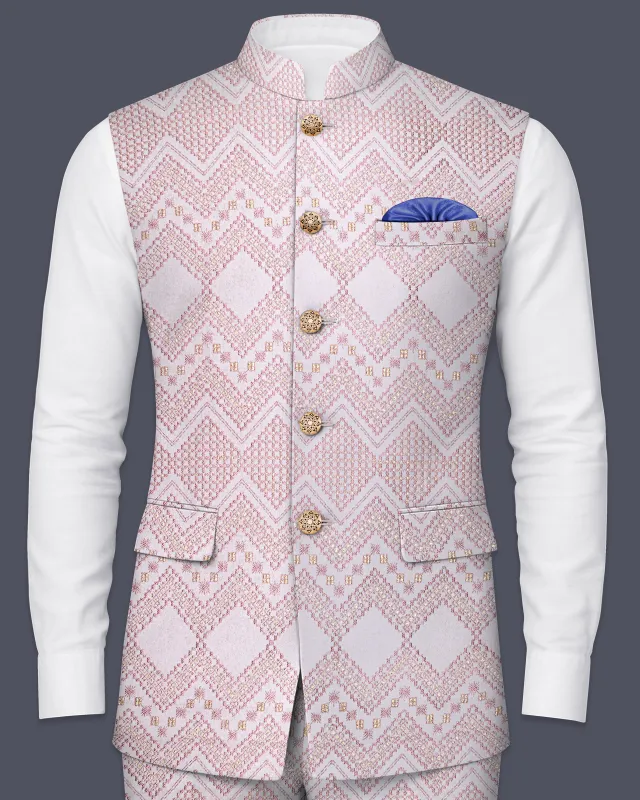 Blossom Pink Chevron Thread Embroidered Designer Nehru Jacket sold by French Crown