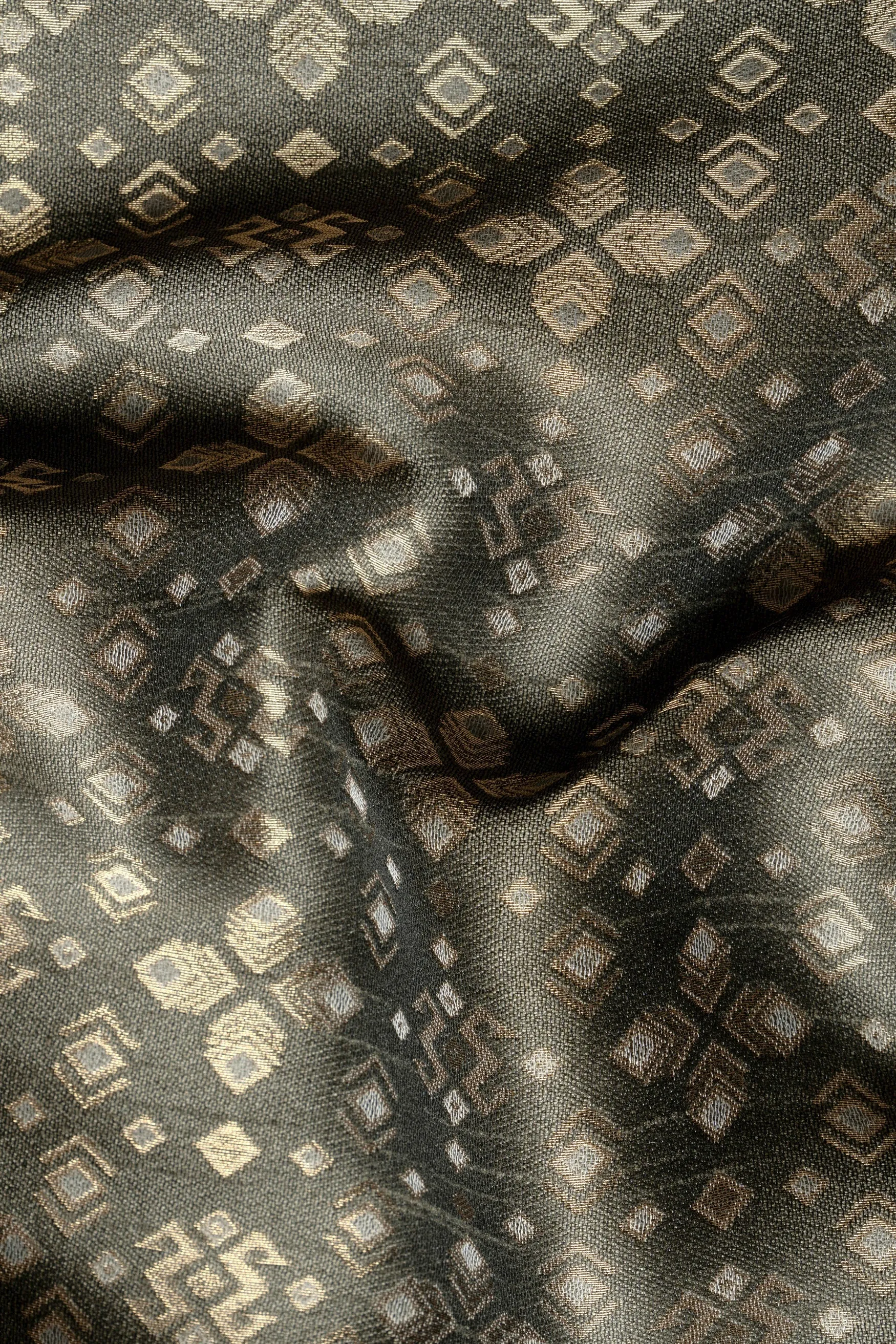 Fuscous Green and Mongoose Brown Floral Jacquard Textured Designer Nehru Jacket sold by French Crown product image thumbnail 3