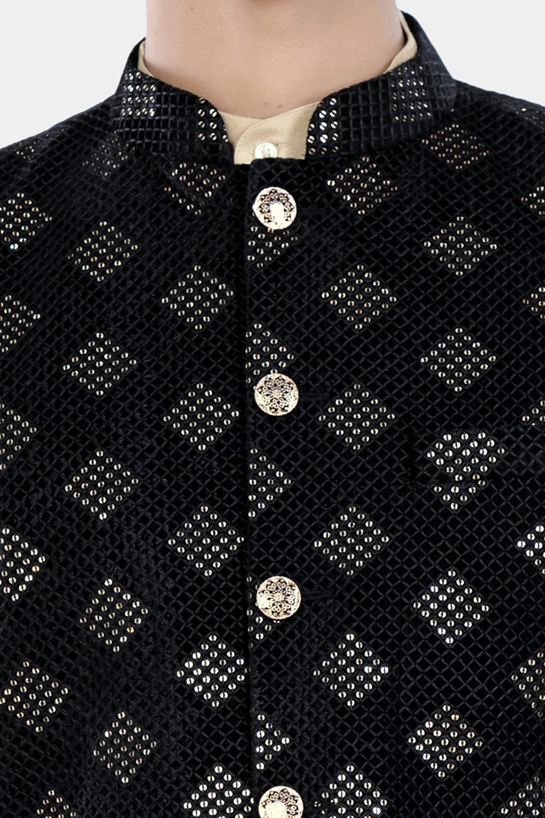 Jade Black Geometric Sequin and Thread Embroidered Designer Nehru Jacket sold by French Crown product image thumbnail 4