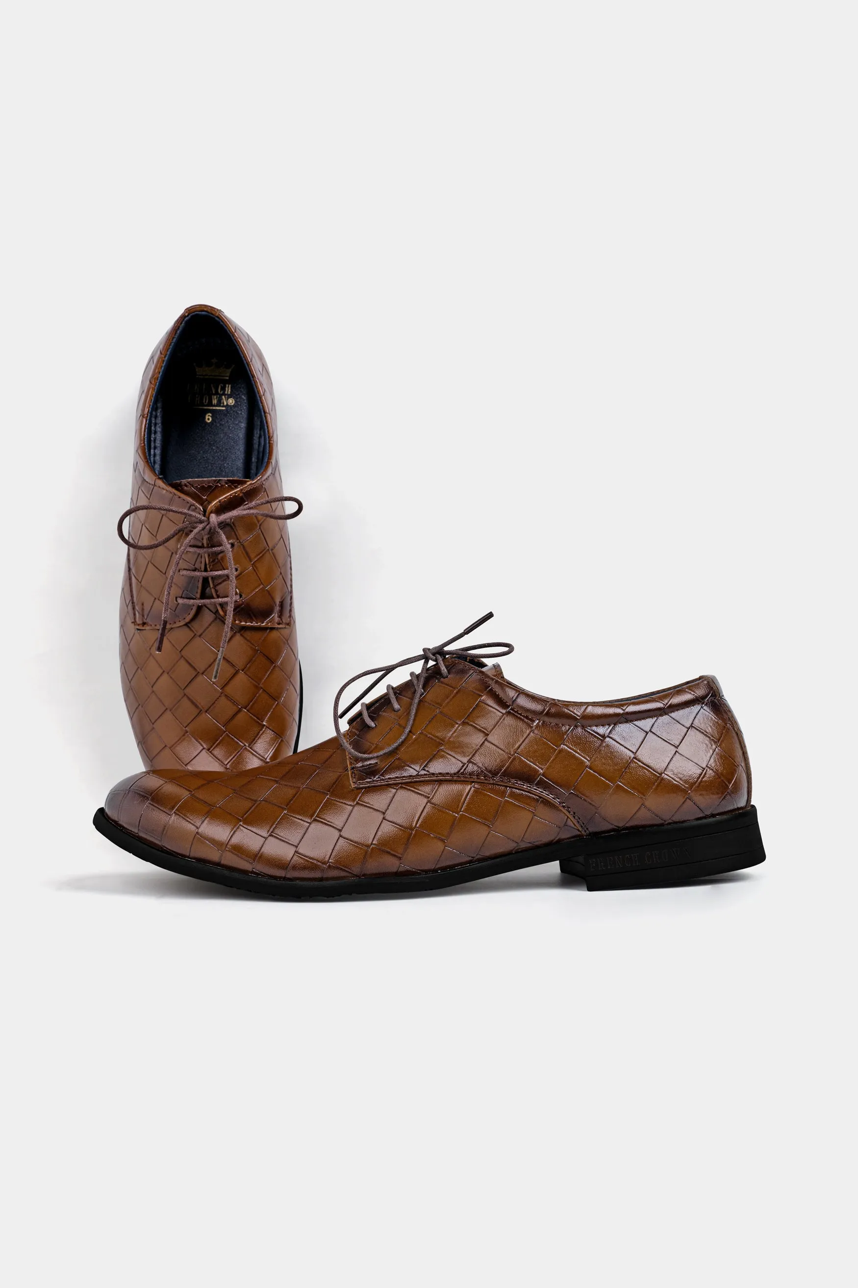 Walnut Brown Weave Textured Vegan Leather Derby Shoes sold by French Crown product image thumbnail 2