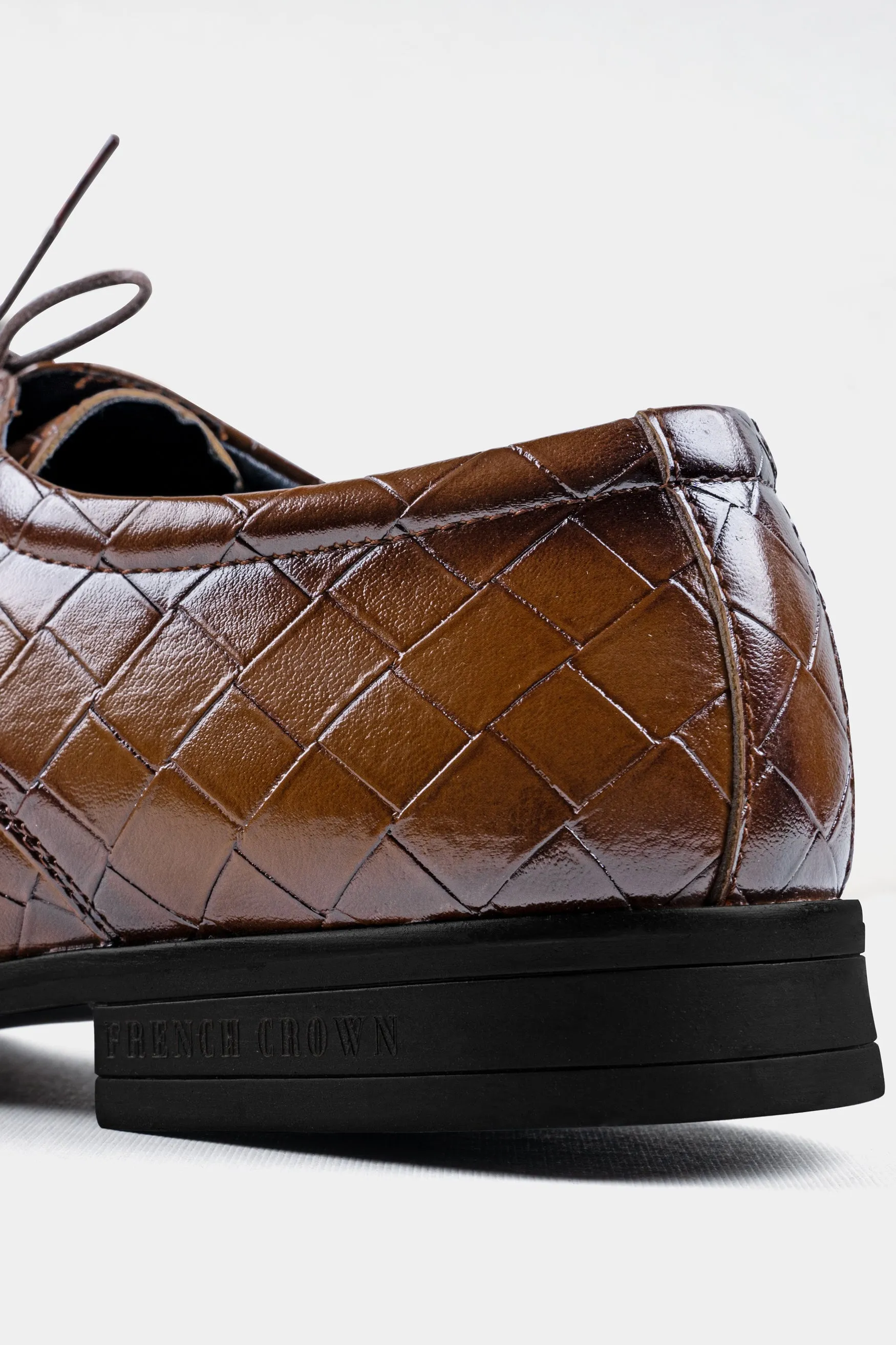Walnut Brown Weave Textured Vegan Leather Derby Shoes sold by French Crown product image thumbnail 5