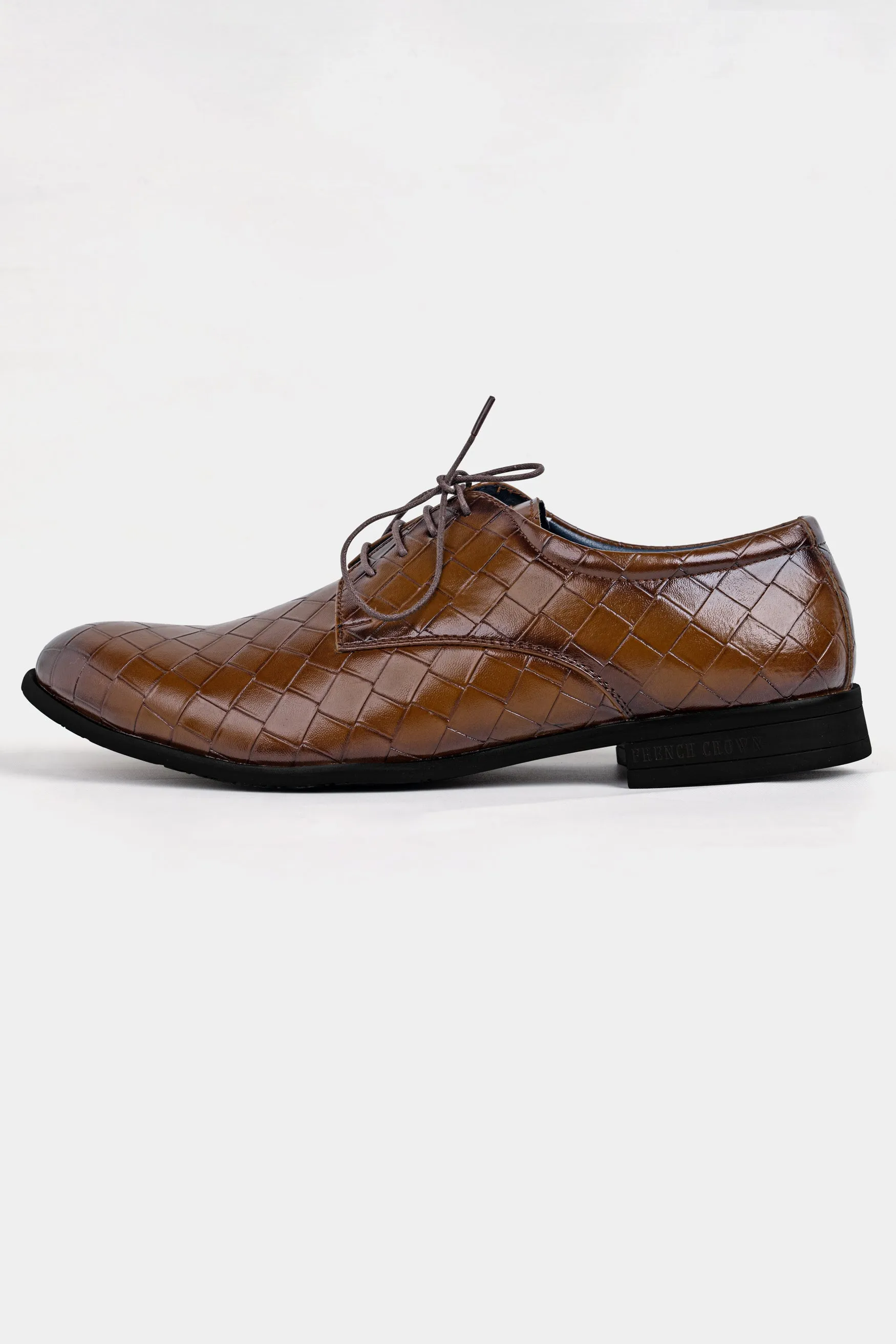 Walnut Brown Weave Textured Vegan Leather Derby Shoes sold by French Crown product image thumbnail 3