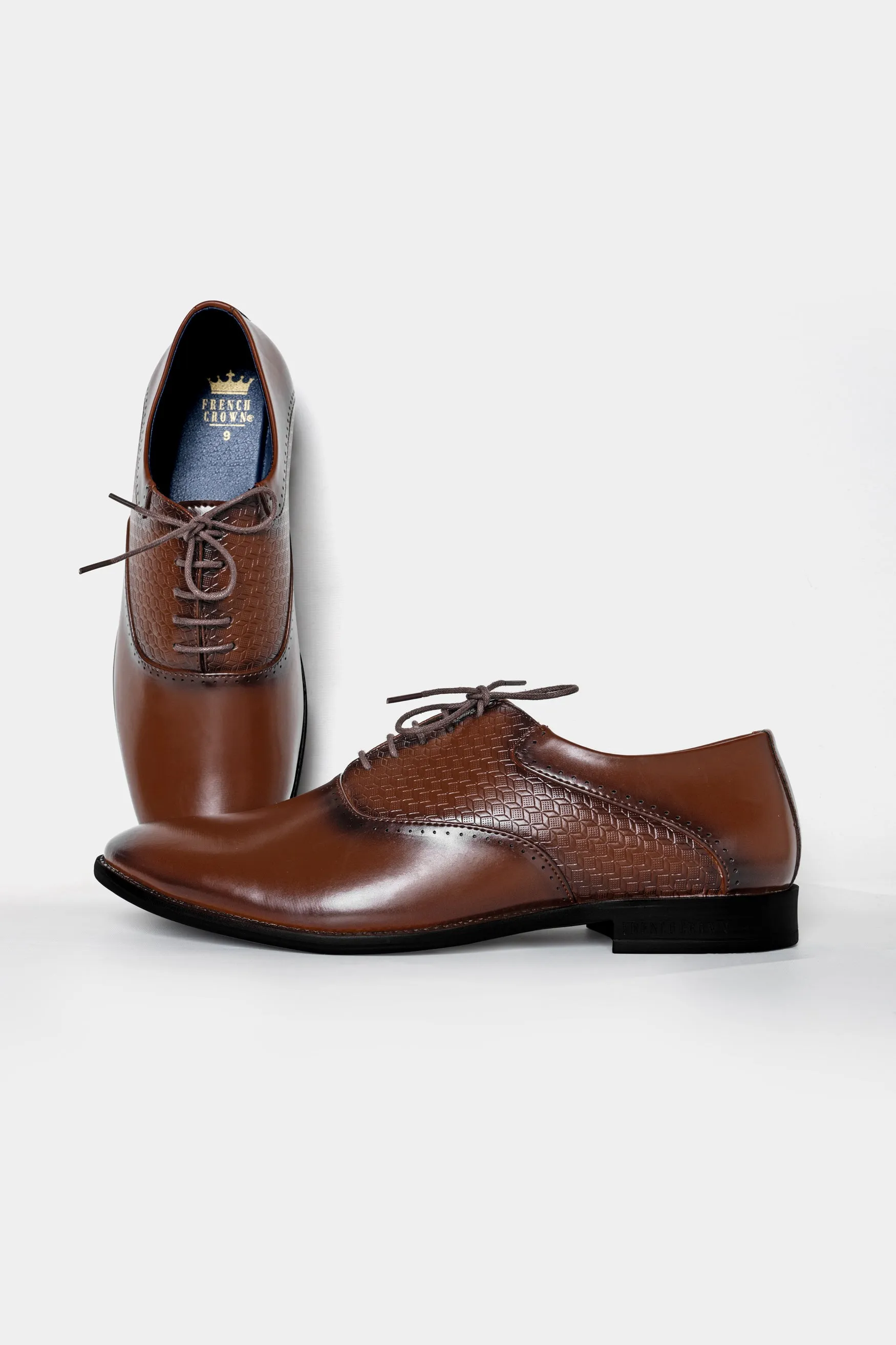 Irish Coffee Brown Textured Vegan Leather Derby Shoes sold by French Crown product image thumbnail 2