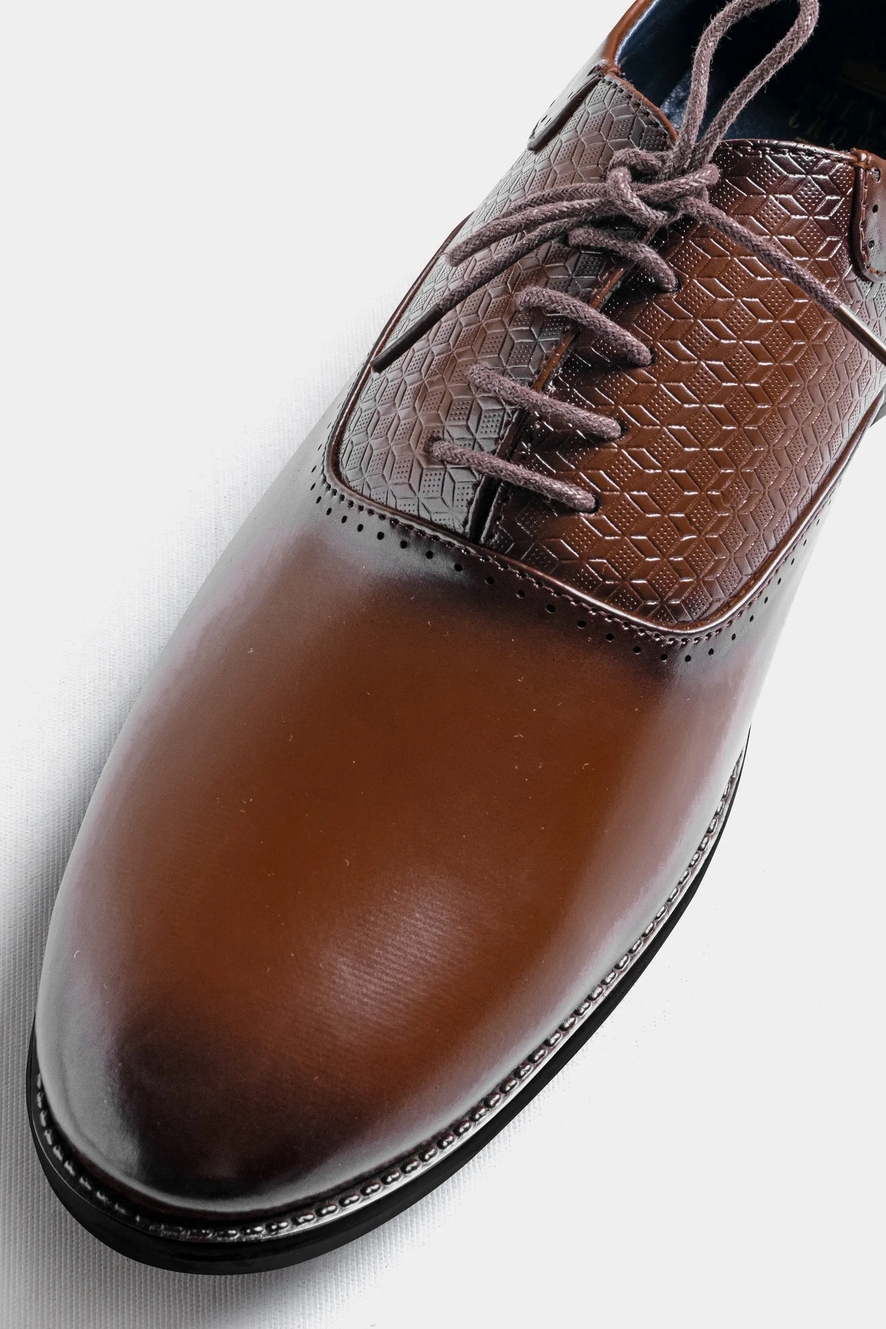 Irish Coffee Brown Textured Vegan Leather Derby Shoes sold by French Crown product image thumbnail 4