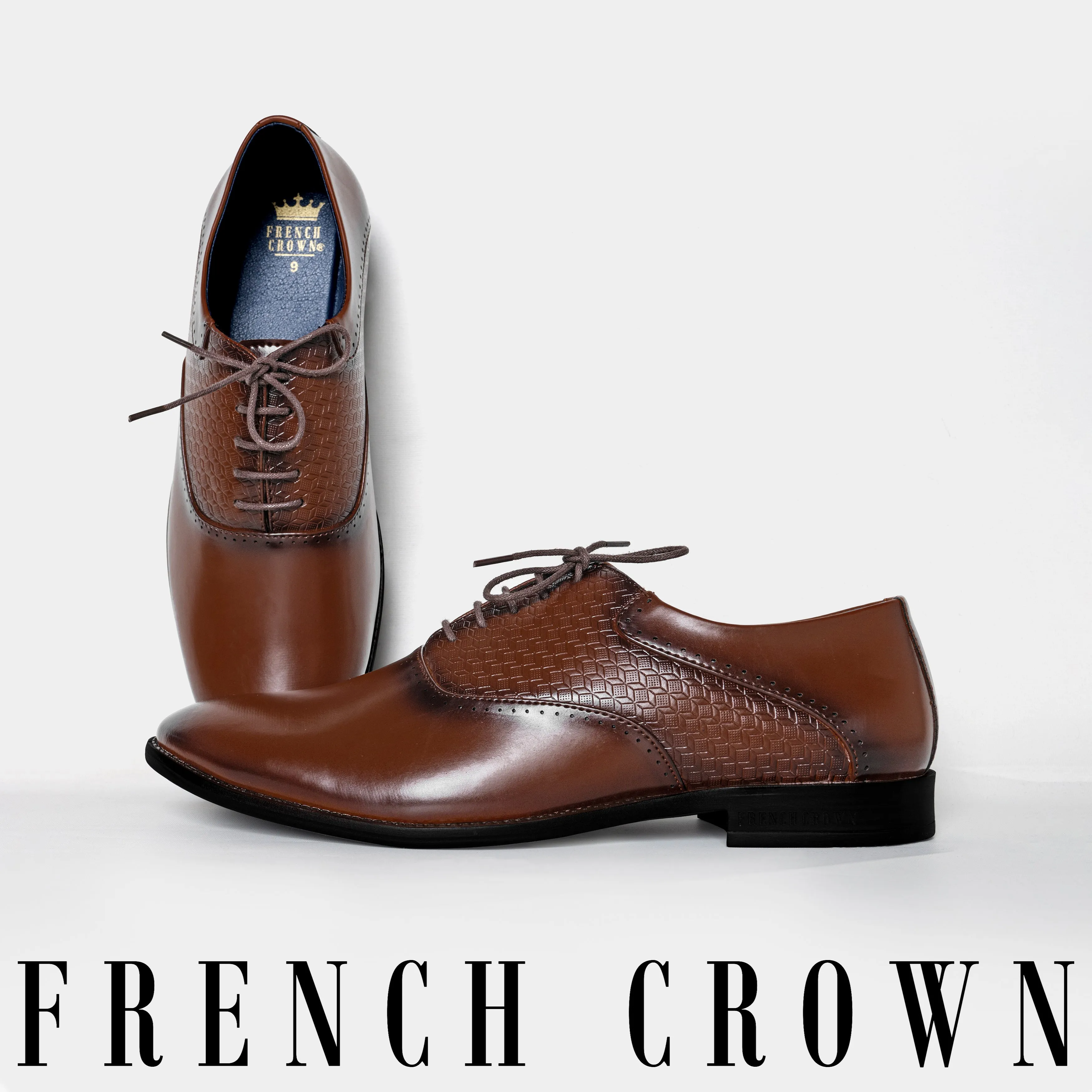 Irish Coffee Brown Textured Vegan Leather Derby Shoes sold by French Crown