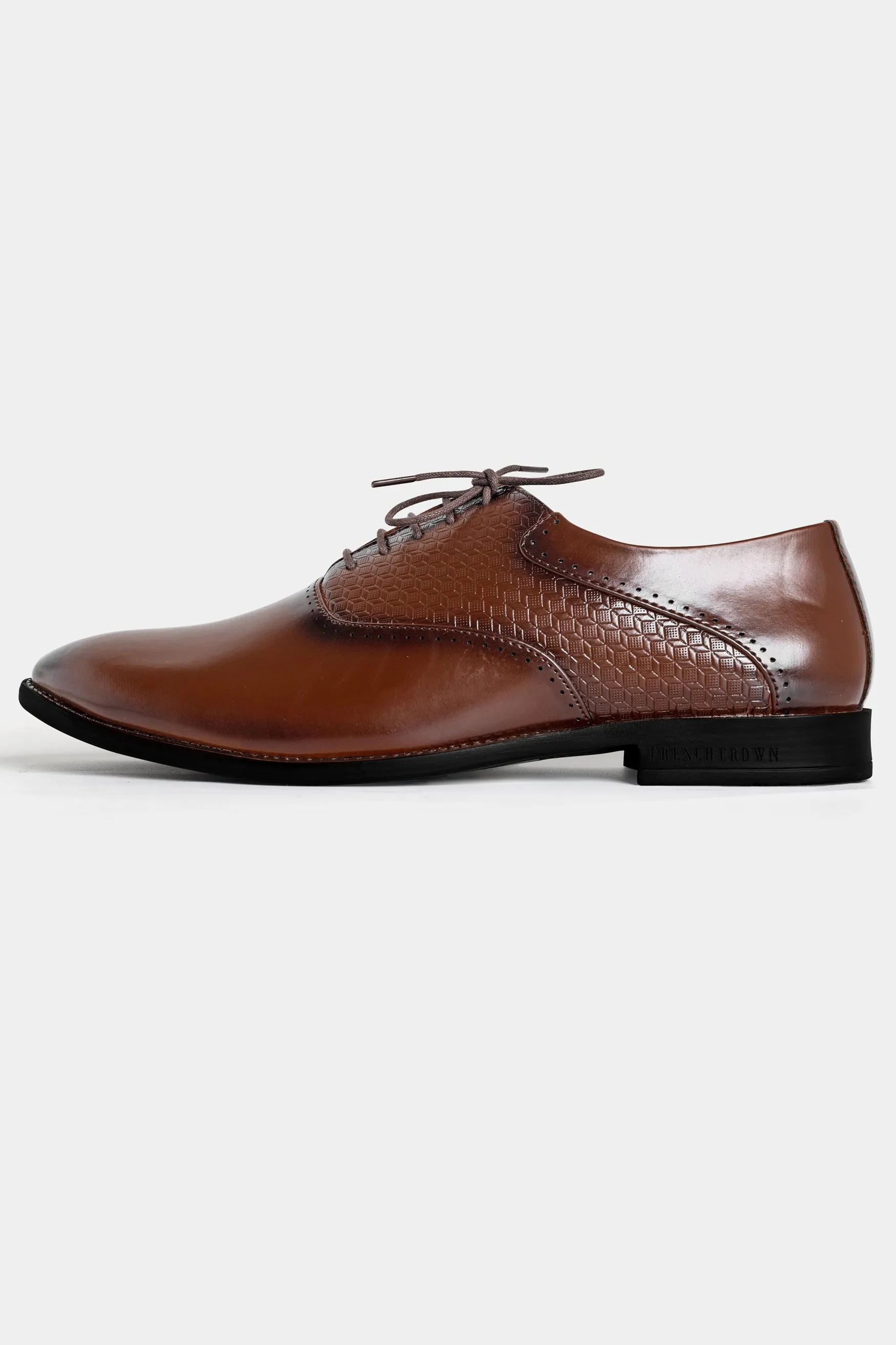 Irish Coffee Brown Textured Vegan Leather Derby Shoes sold by French Crown product image thumbnail 3