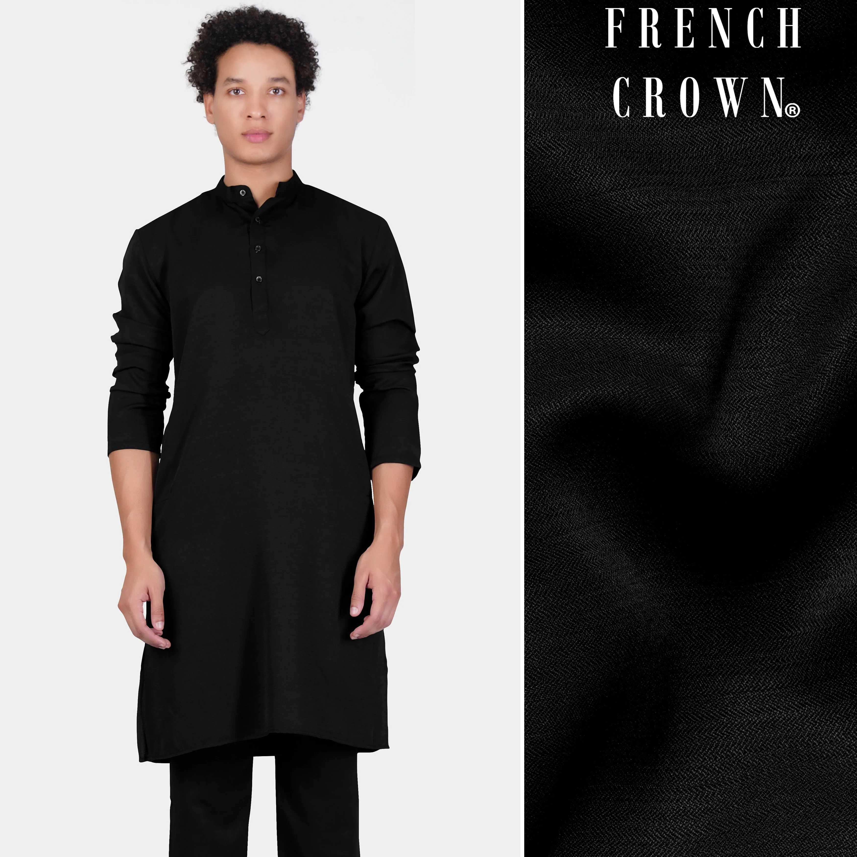 Jade Black Subtle Sheen Viscose Kurta sold by French Crown