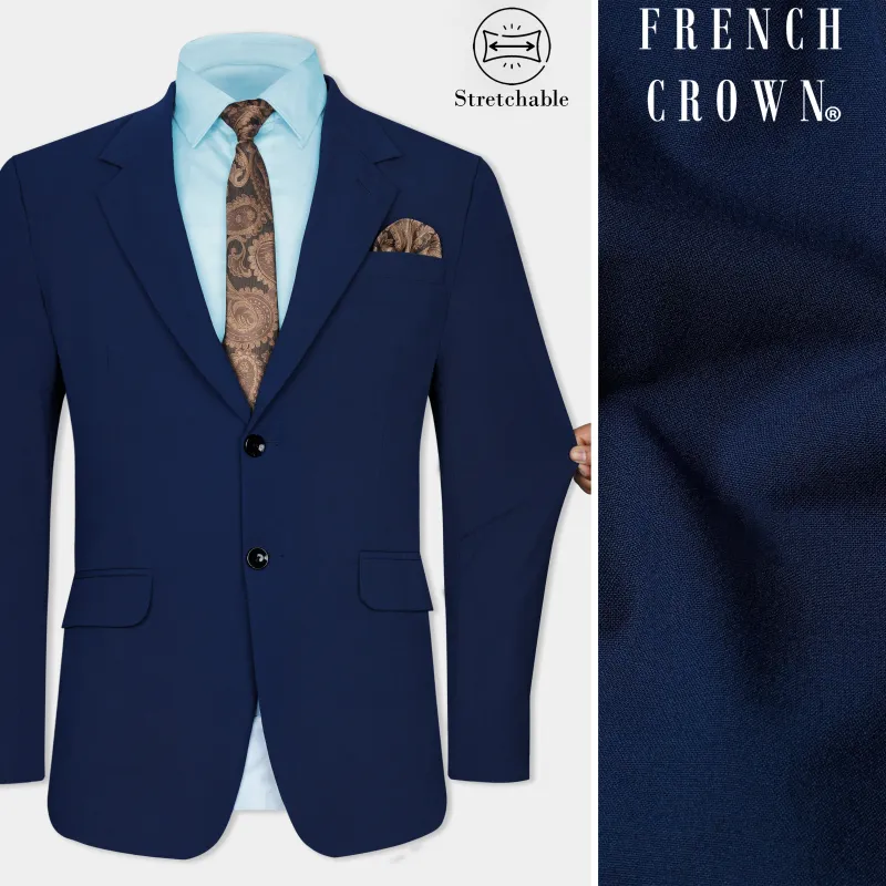 Midnight Blue Wool Rich Stretchable Traveler Blazer sold by French Crown