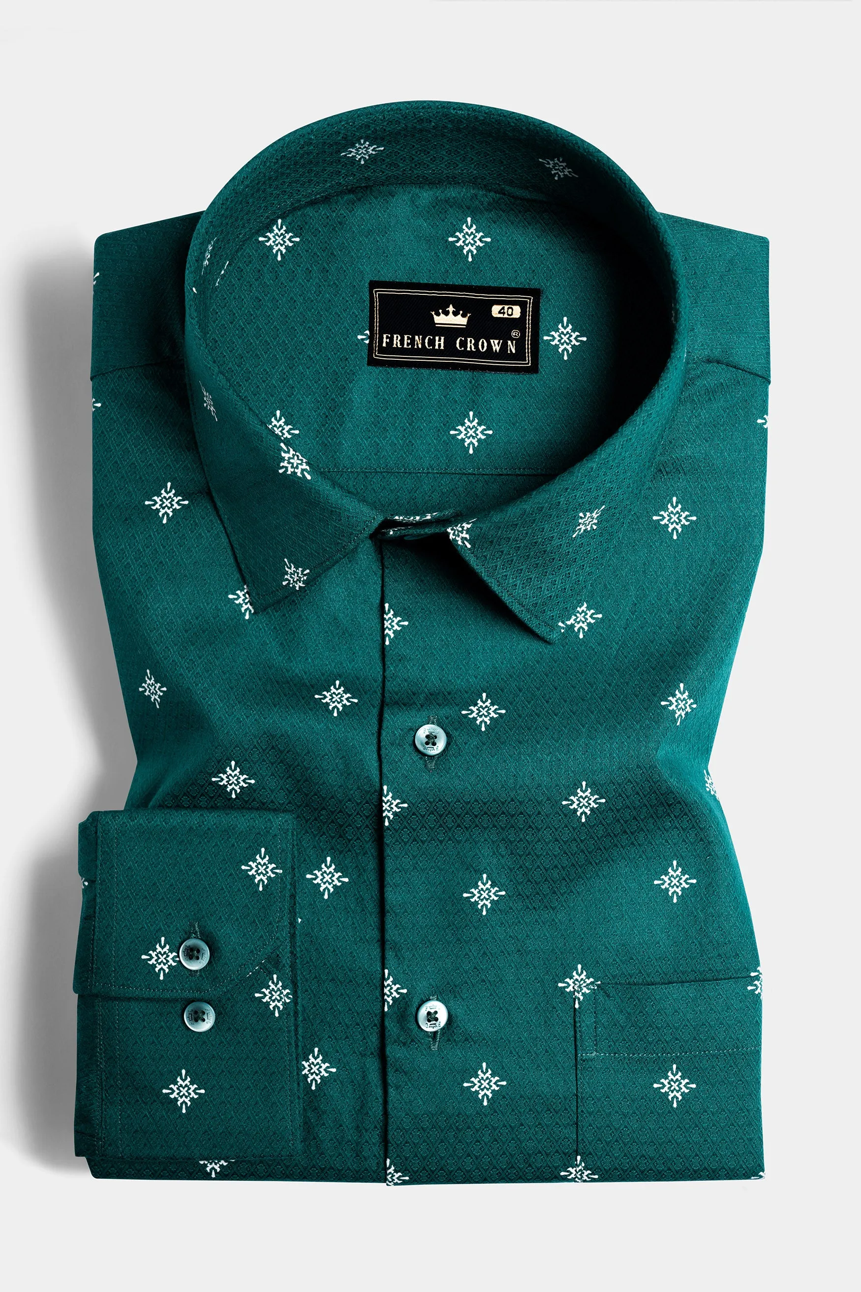 Eden Green Dobby Textured Premium Giza Cotton Shirt sold by French Crown product image thumbnail 3