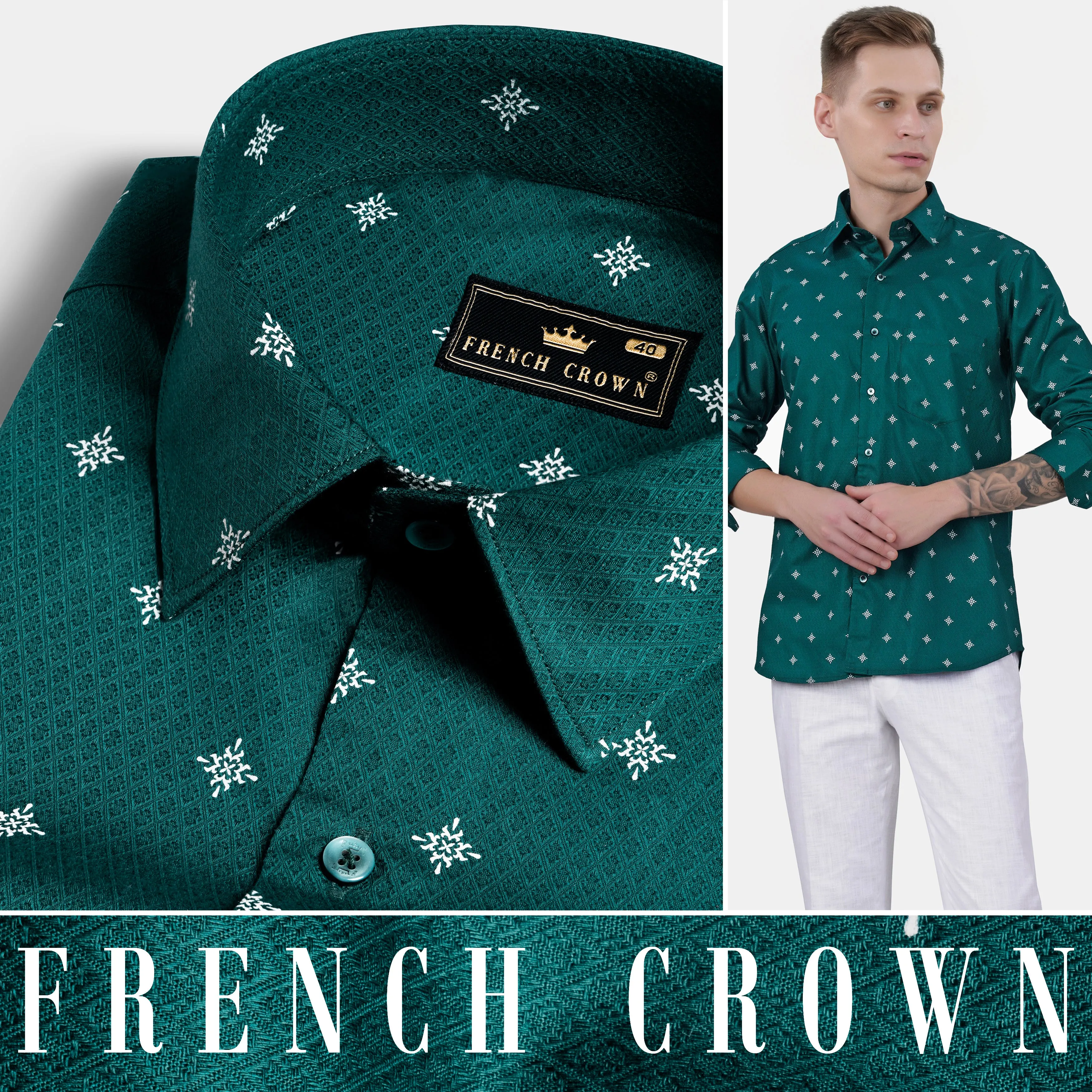 Eden Green Dobby Textured Premium Giza Cotton Shirt sold by French Crown product image thumbnail 4