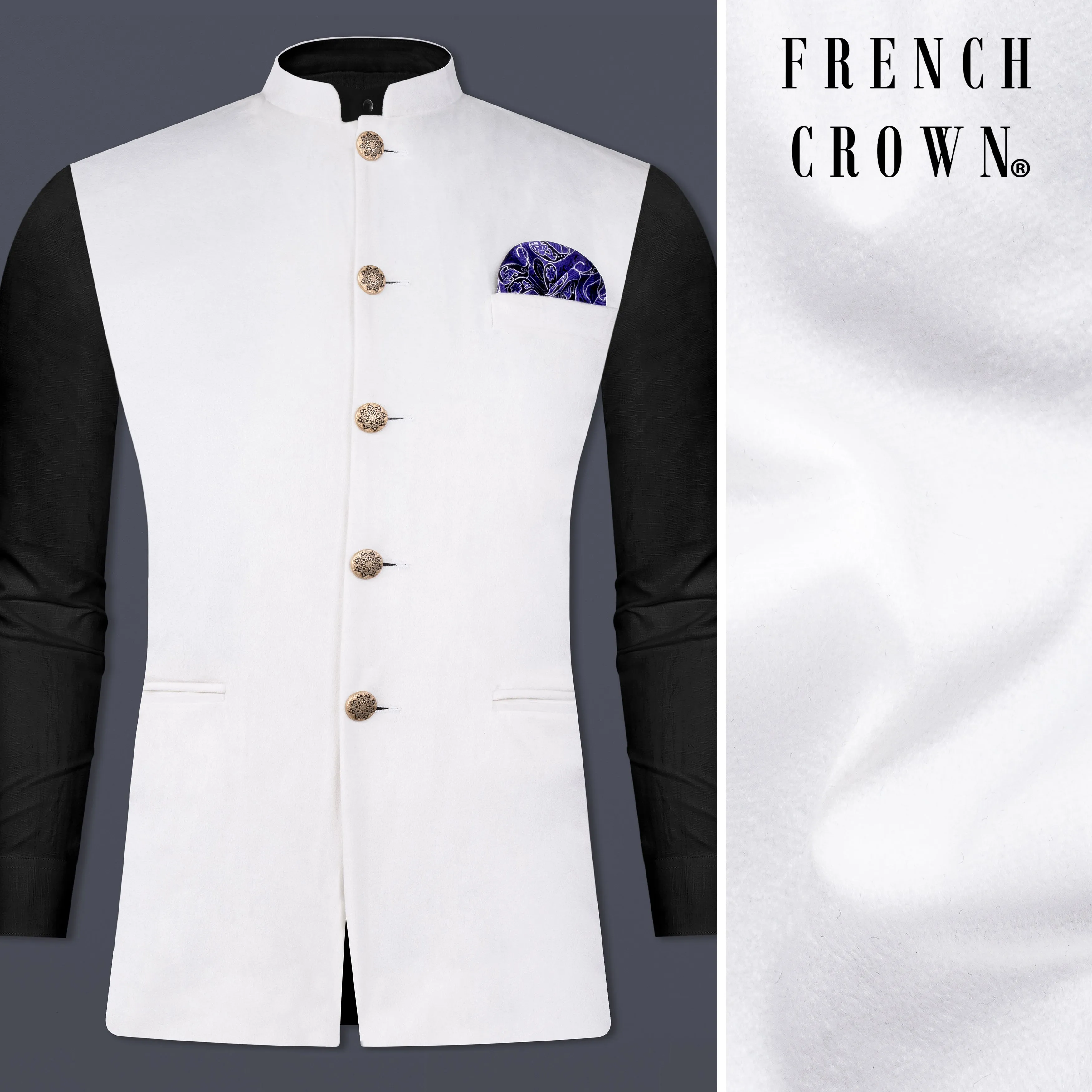 Bright White Velvet Nehru Jacket sold by French Crown
