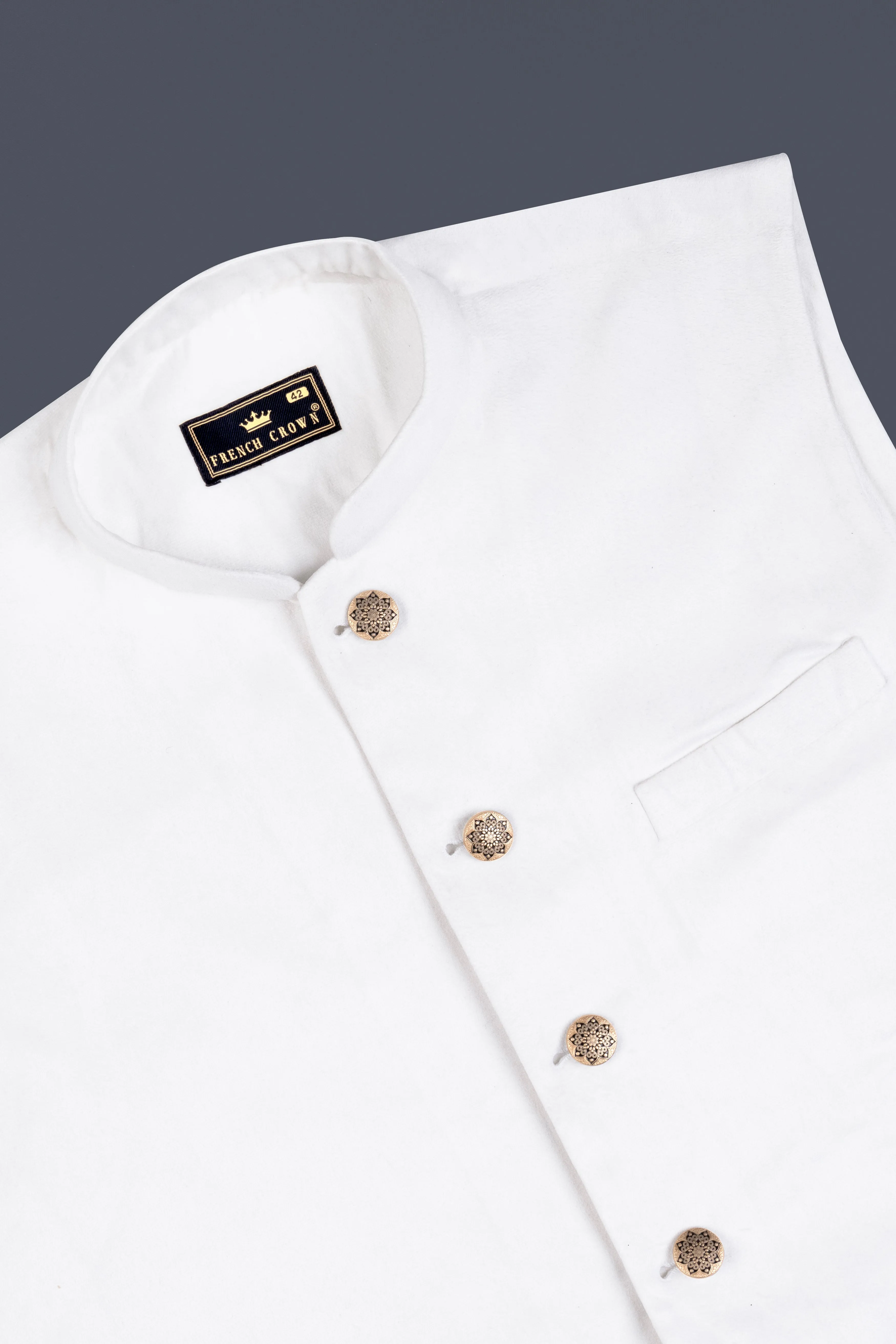 Bright White Velvet Nehru Jacket sold by French Crown product image thumbnail 4