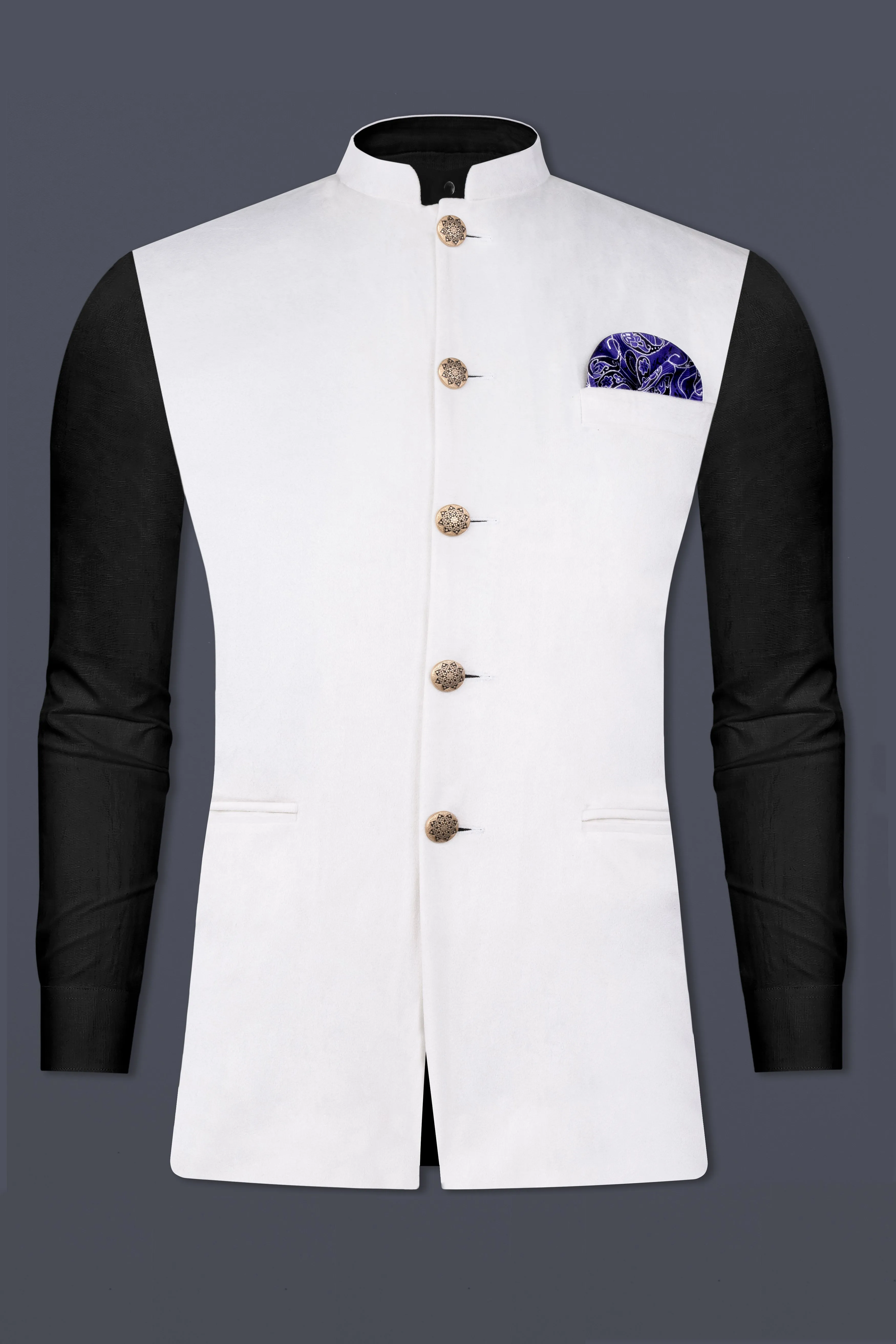 Bright White Velvet Nehru Jacket sold by French Crown product image thumbnail 2