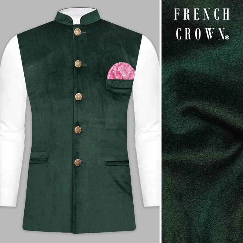 Green Velvet Nehru Jacket sold by French Crown