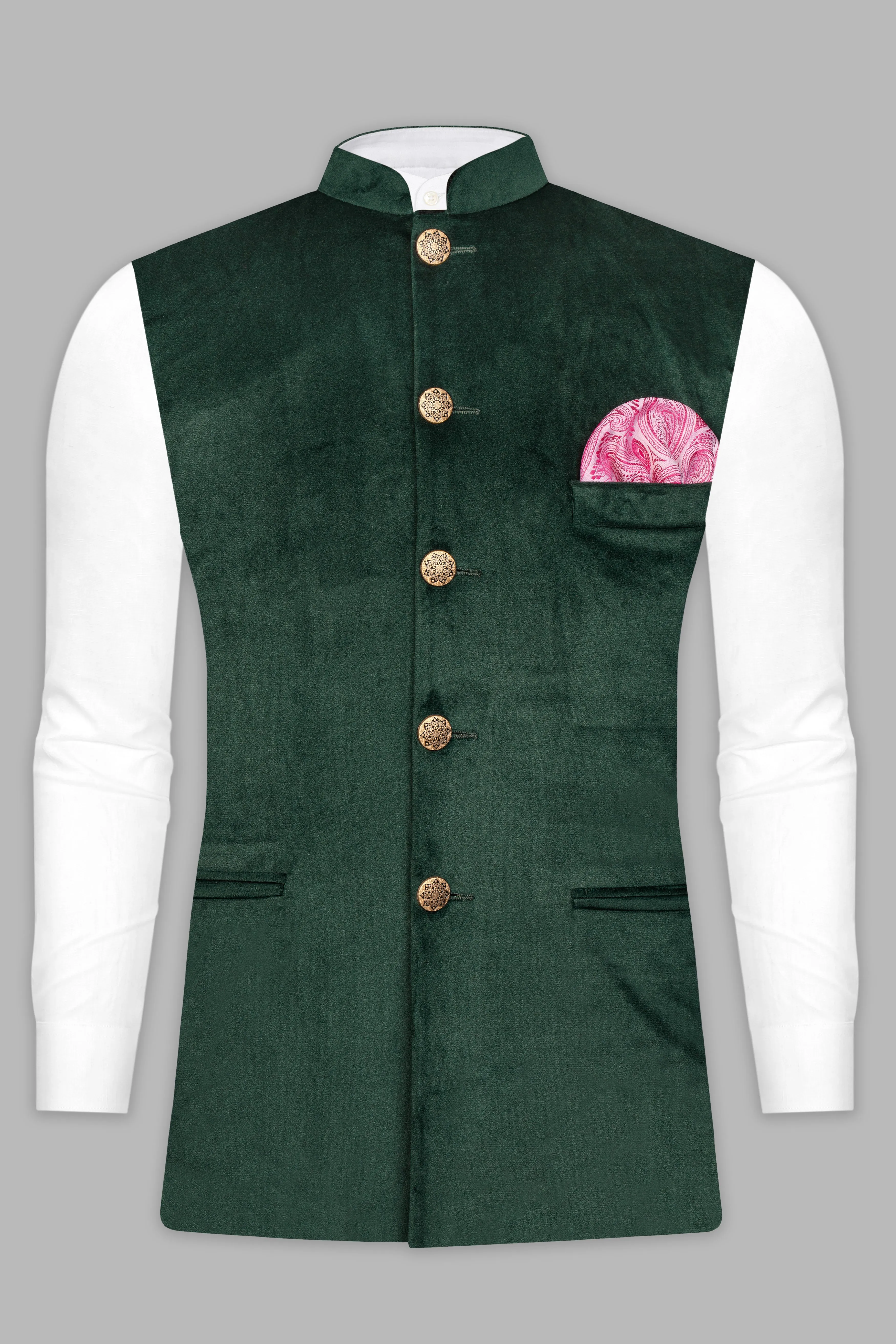 Green Velvet Nehru Jacket sold by French Crown product image thumbnail 2