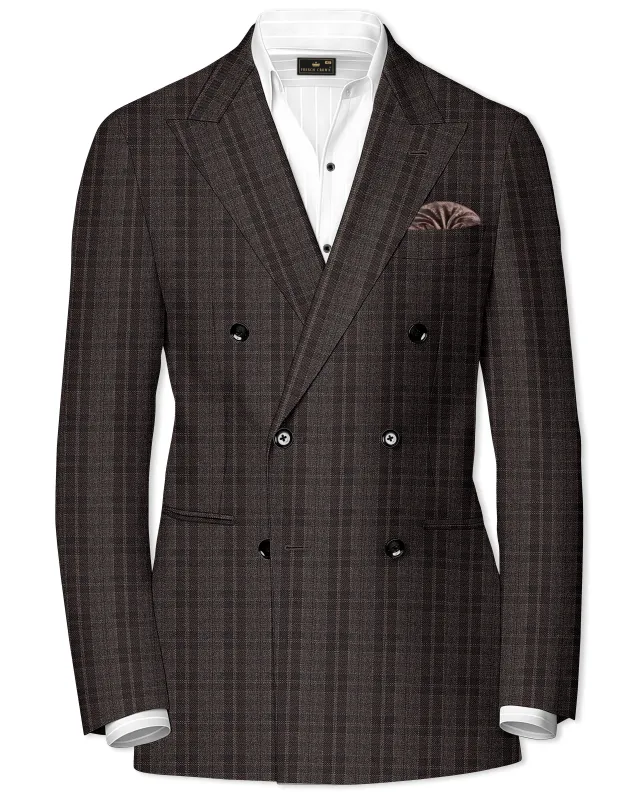 Thunder Brown Plaid Tweed Double Breasted Blazer sold by French Crown
