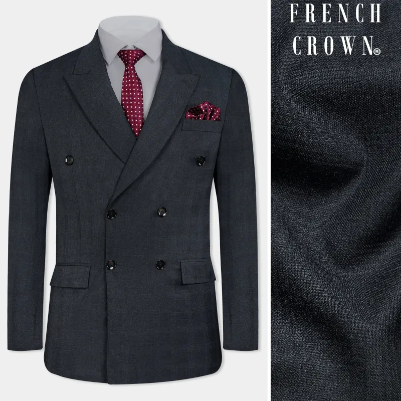Thunder Gray Checkered Wool Rich Double Breasted Blazer sold by French Crown