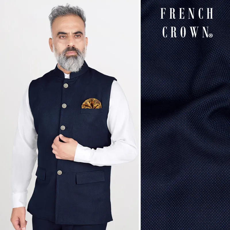Berkeley Blue Wool Rich Nehru Jacket sold by French Crown