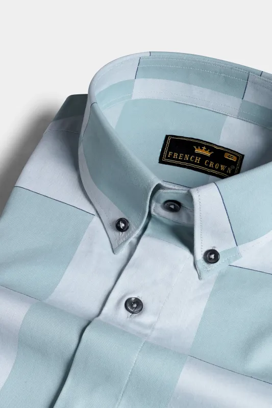 Gull Blue and Ghost Gray Checked Subtle Sheen Super Soft Premium Cotton Shirt sold by French Crown